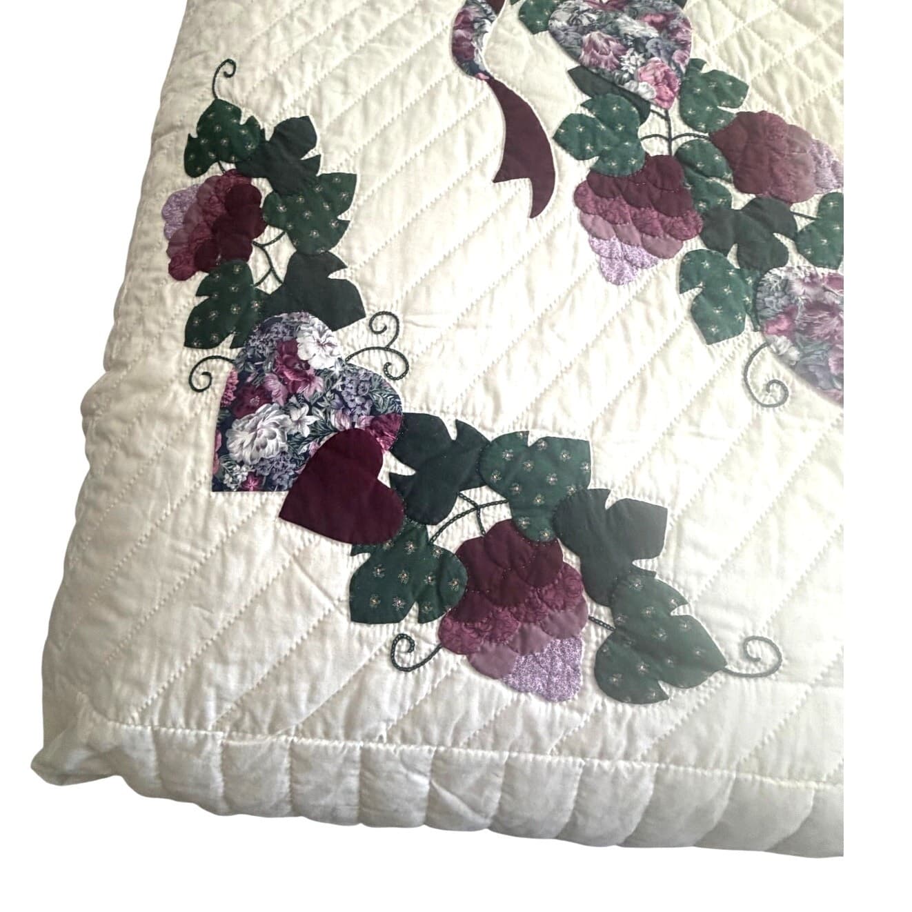 Handmade Grapevine Appliqué Quilt Floral Basket Vineyard Cottage Queen Quilt - Thumbnail 5