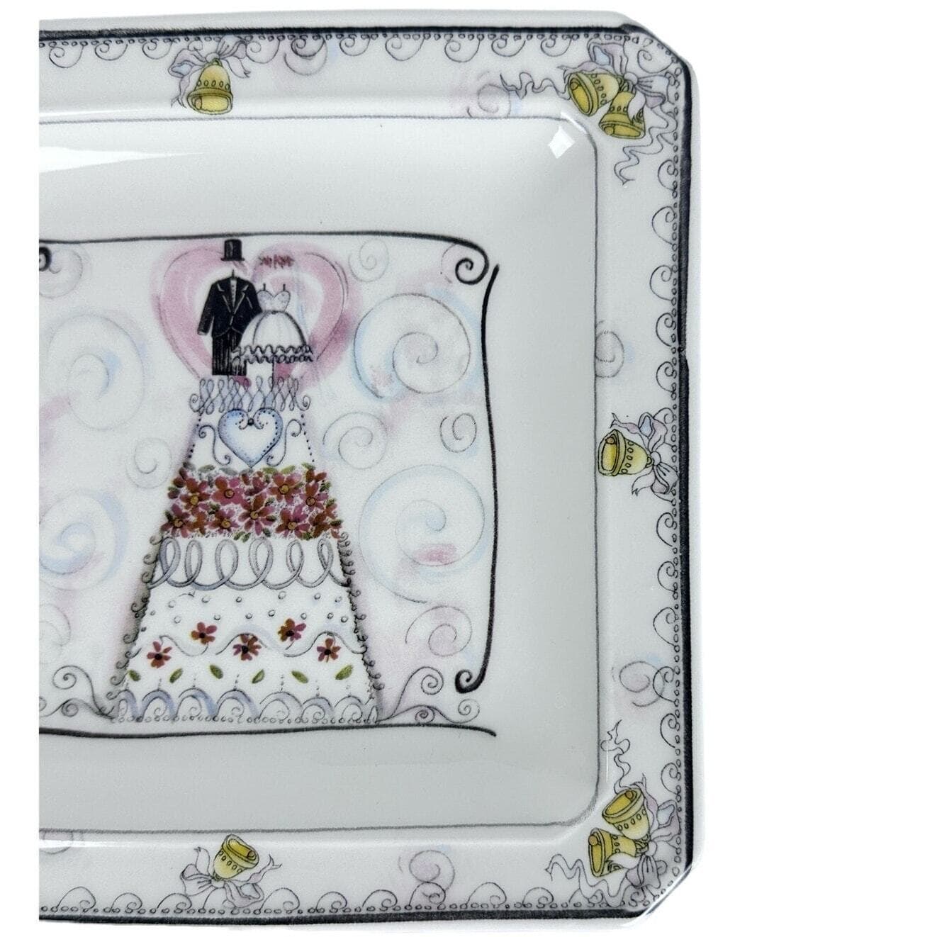 "The Wedding" Hand Painted Italy Square Plates 6.5" & 7.5" Set of 2-Excellent! - Thumbnail 8