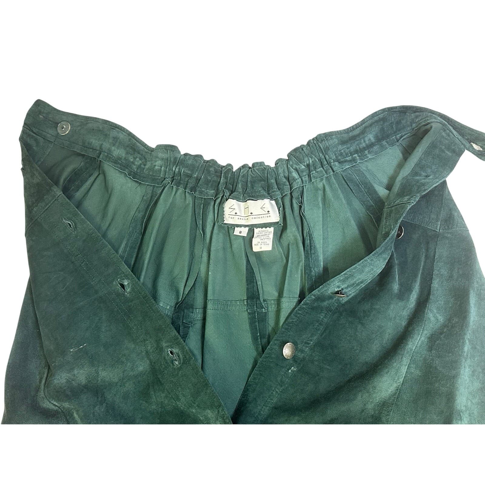 S.H.E. for Austin Collection Green Suede Long Silver Button Down Western Skirt-8 - Thumbnail 9