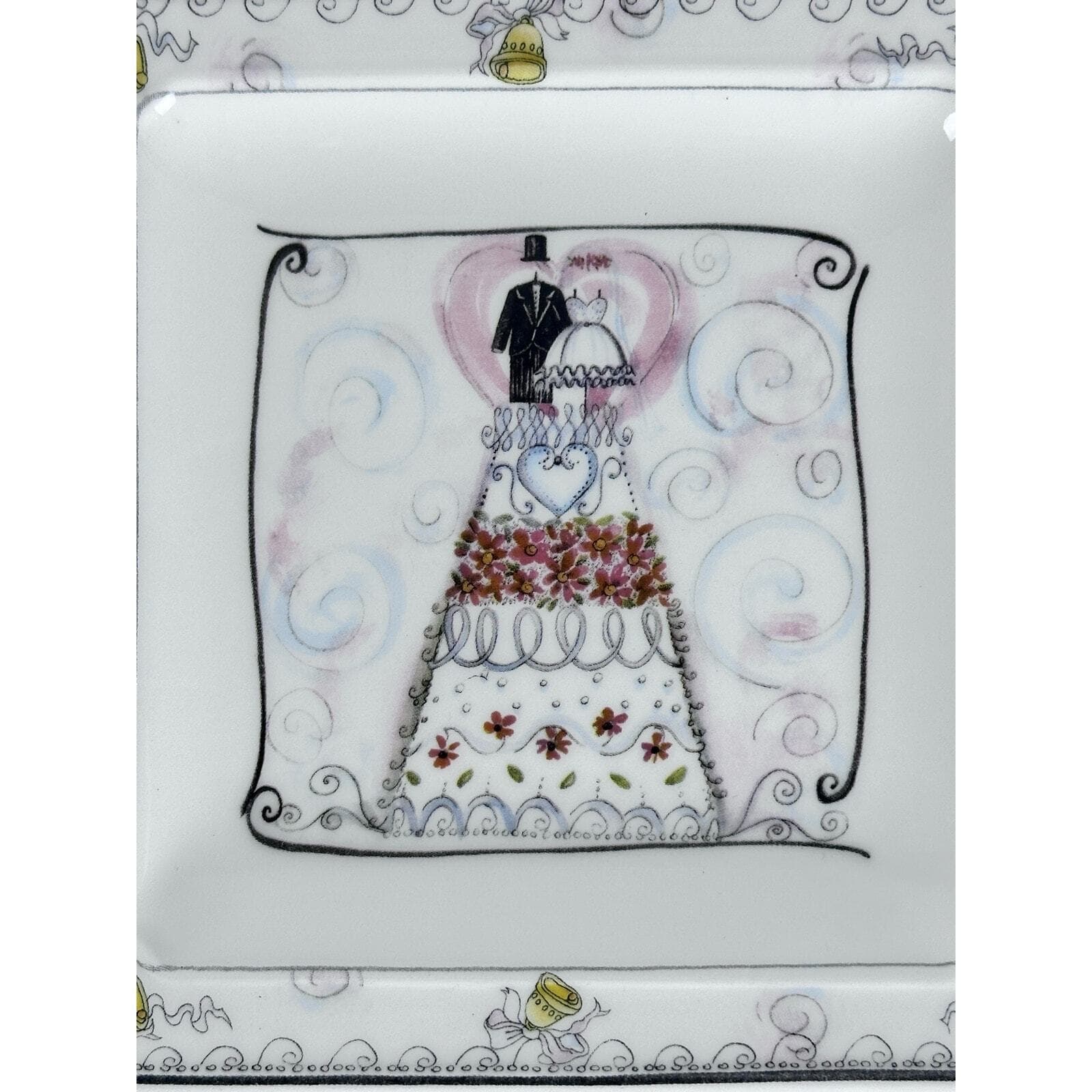 "The Wedding" Hand Painted Italy Square Plates 6.5" & 7.5" Set of 2-Excellent! - Thumbnail 4