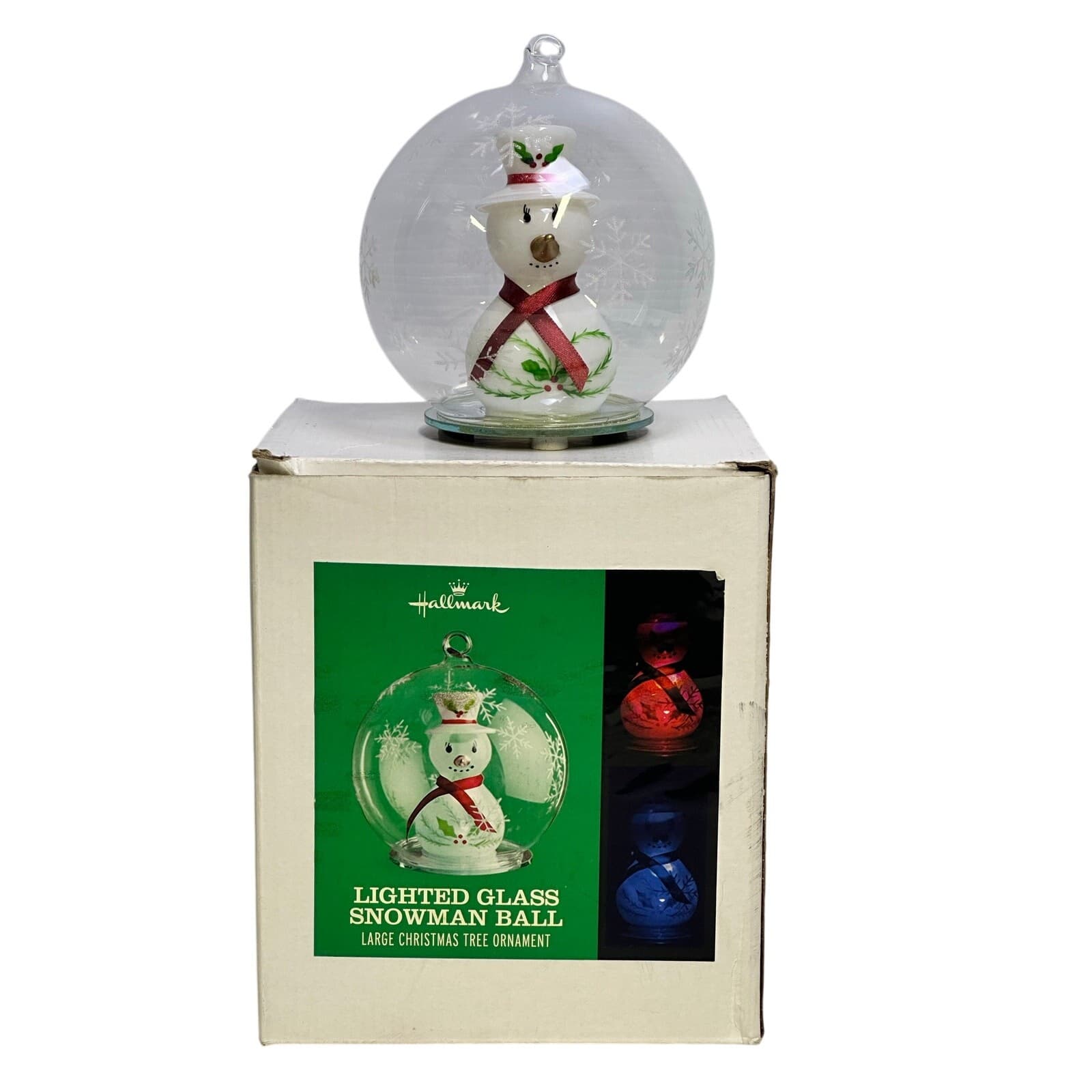Hallmark Lighted Glass Snowman Ball Ornament w/orig Box - Thumbnail 7