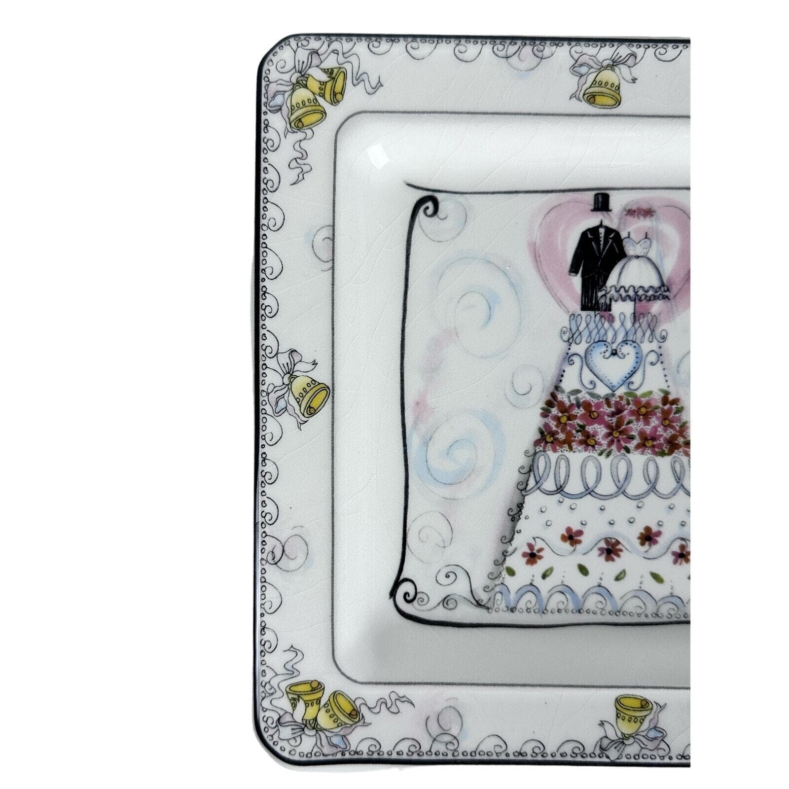 "The Wedding" Hand Painted Italy Square Plates 6.5" & 7.5" Set of 2-Excellent! - Thumbnail 5