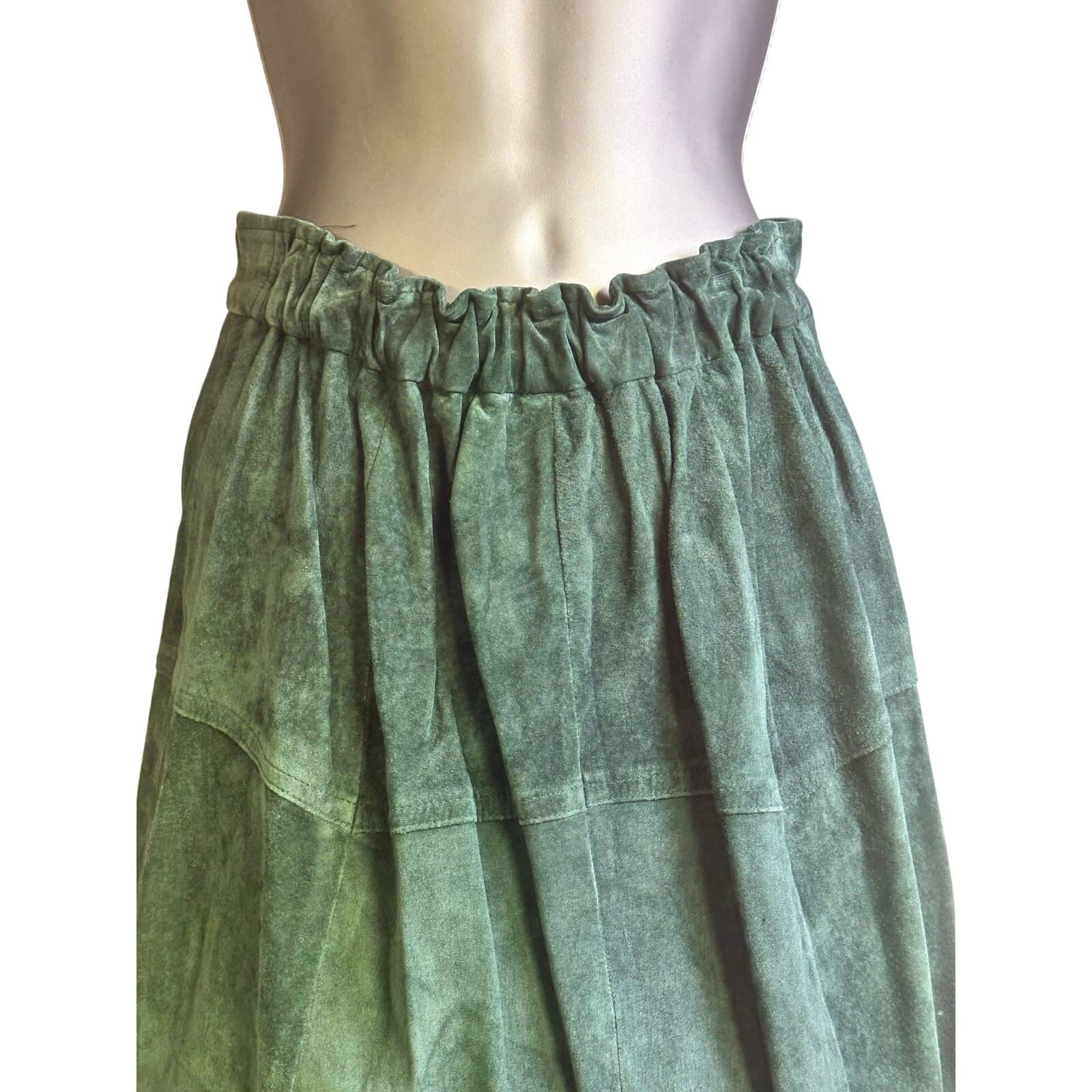 S.H.E. for Austin Collection Green Suede Long Silver Button Down Western Skirt-8 - Thumbnail 2