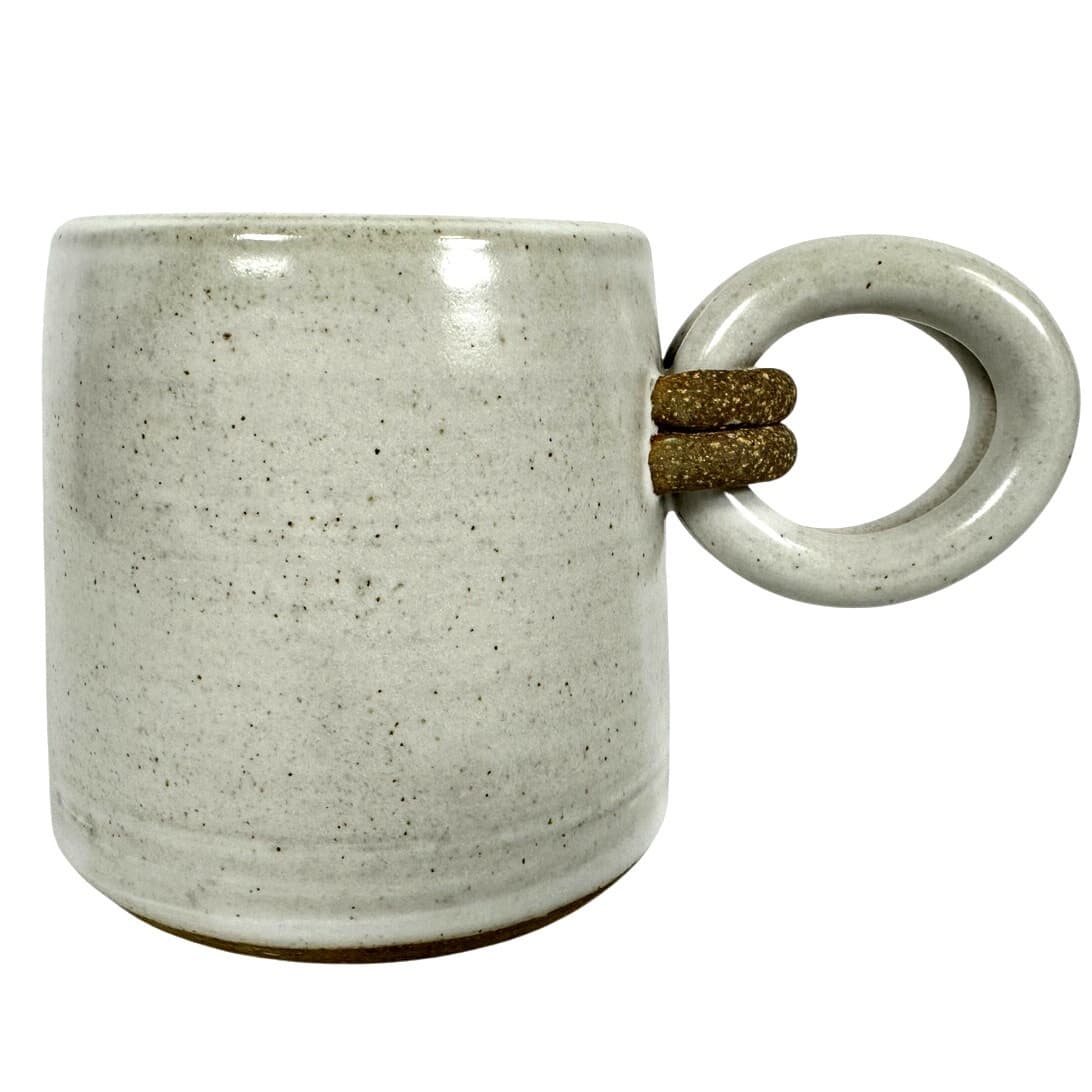 White Ash Hand Crafted Coffee Mug with Double Loop Handle-Exceptional!