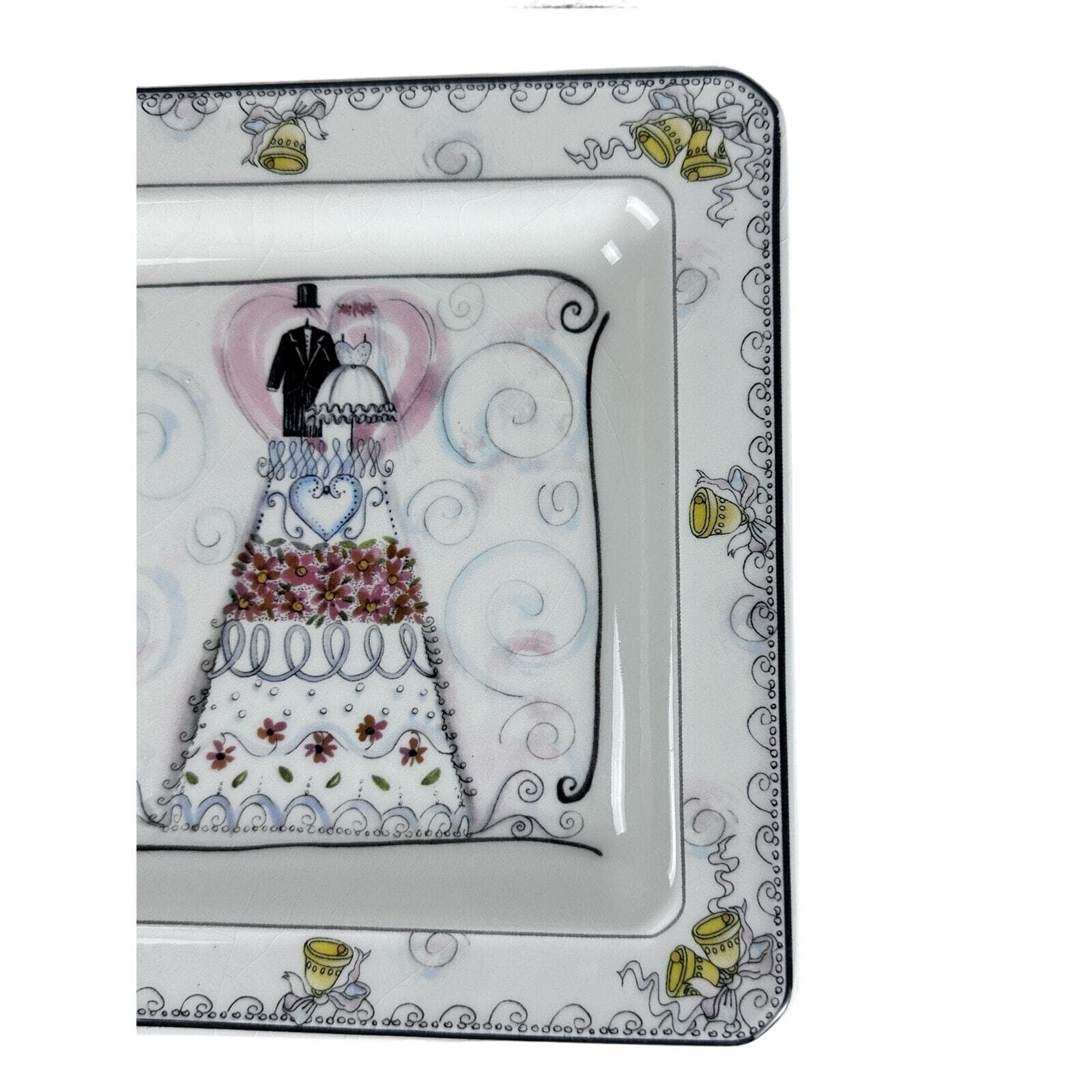 "The Wedding" Hand Painted Italy Square Plates 6.5" & 7.5" Set of 2-Excellent! - Thumbnail 6