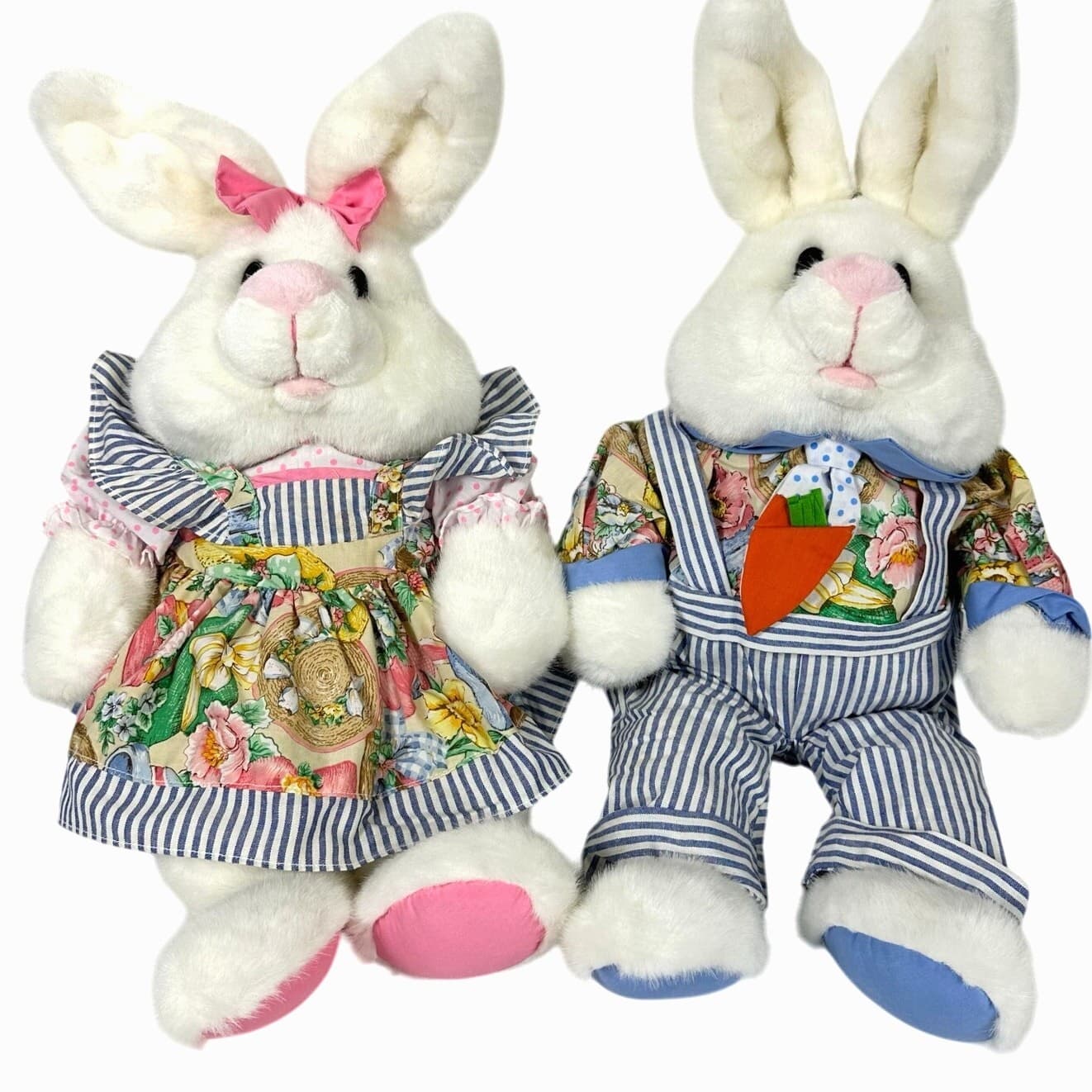 Pair Commonwealth Easter Bunny Rabbits Matching Dress/Overalls-Adorable!
