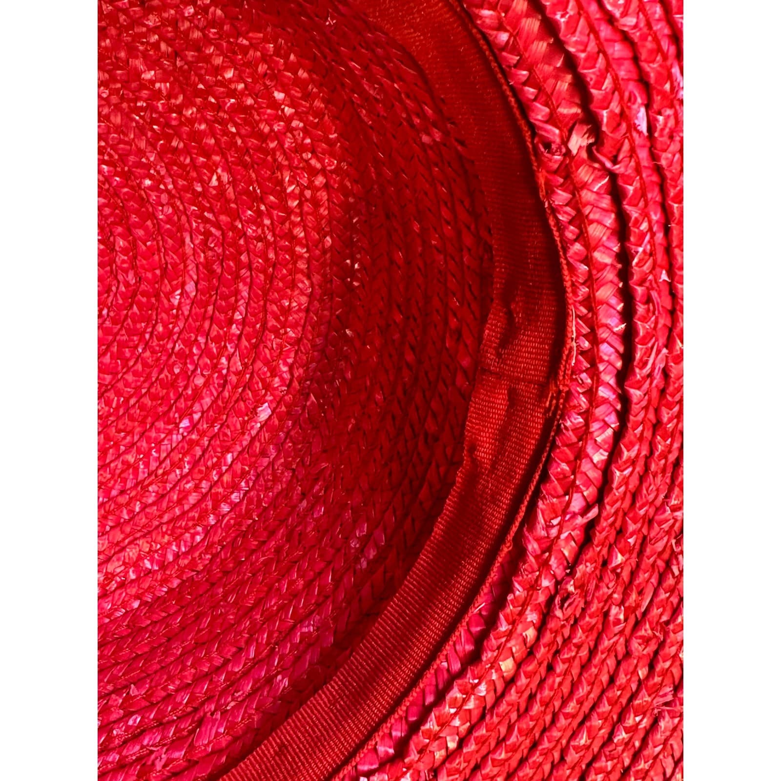 Bright Red Women's Derby Wide Brim Straw Embellished Hat Satin Band Fabric Rose - Thumbnail 8
