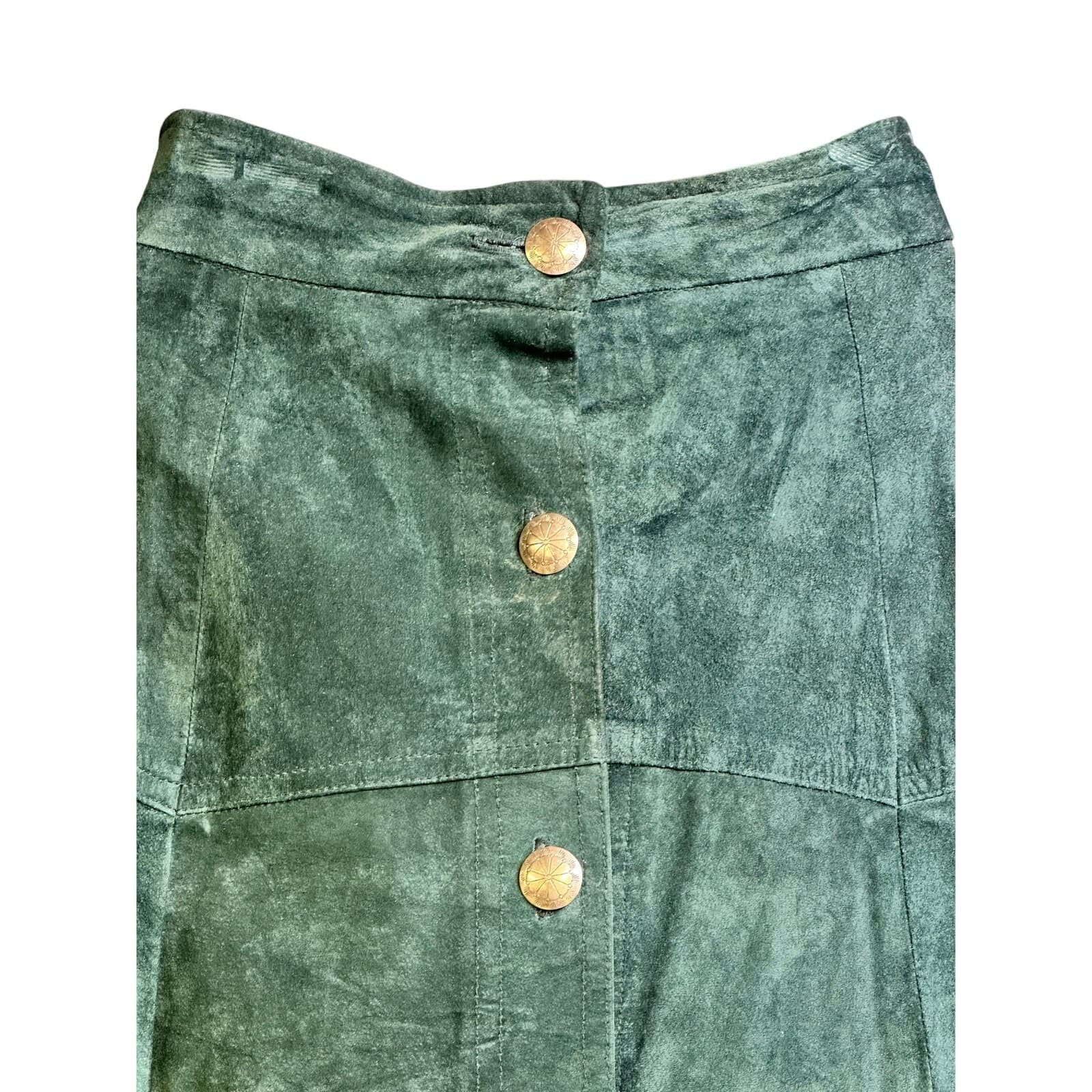 S.H.E. for Austin Collection Green Suede Long Silver Button Down Western Skirt-8 - Thumbnail 5
