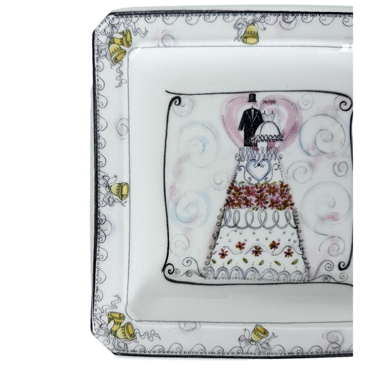 "The Wedding" Hand Painted Italy Square Plates 6.5" & 7.5" Set of 2-Excellent! - Thumbnail 7