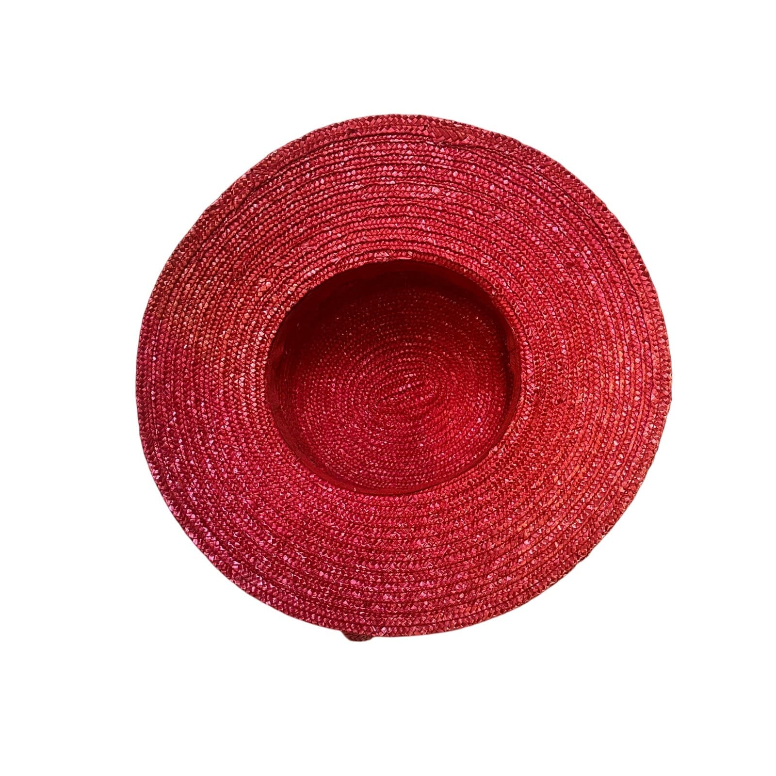 Bright Red Women's Derby Wide Brim Straw Embellished Hat Satin Band Fabric Rose - Thumbnail 6
