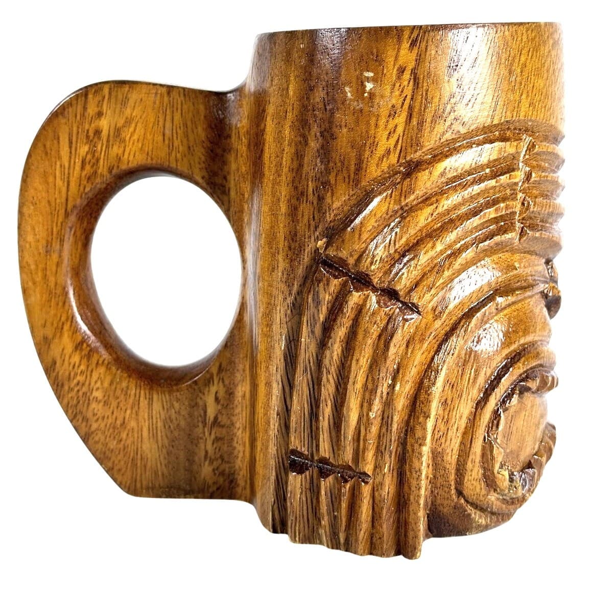 Carved Wooden Vintage 1970's Tiki Mug-Featuring a Ku Face-Philippines-Nice! - Thumbnail 3