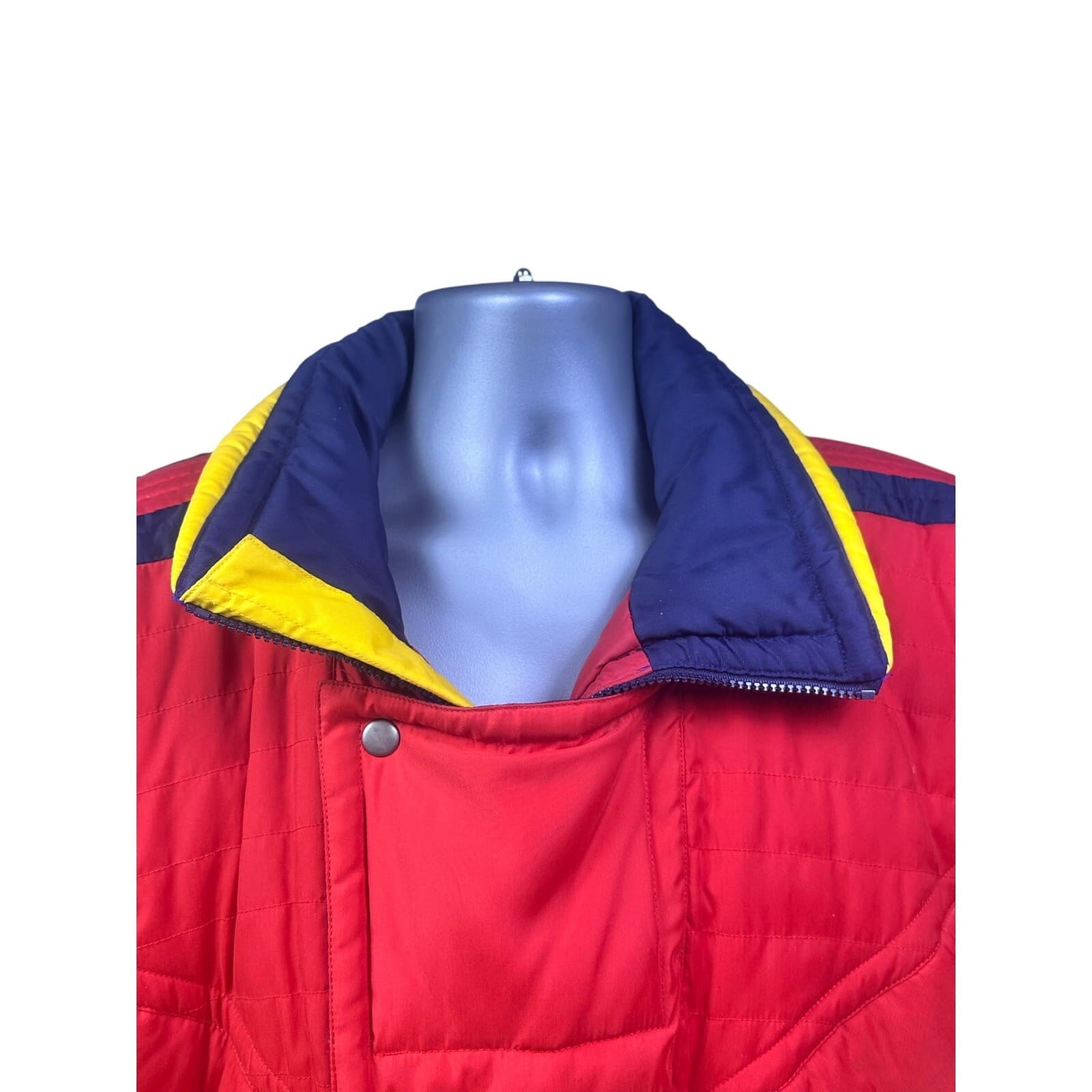 Weekends Vintage 90's Retro Puffer Ski Jacket/Parka Red Yellow Navy Men's Large - Thumbnail 2