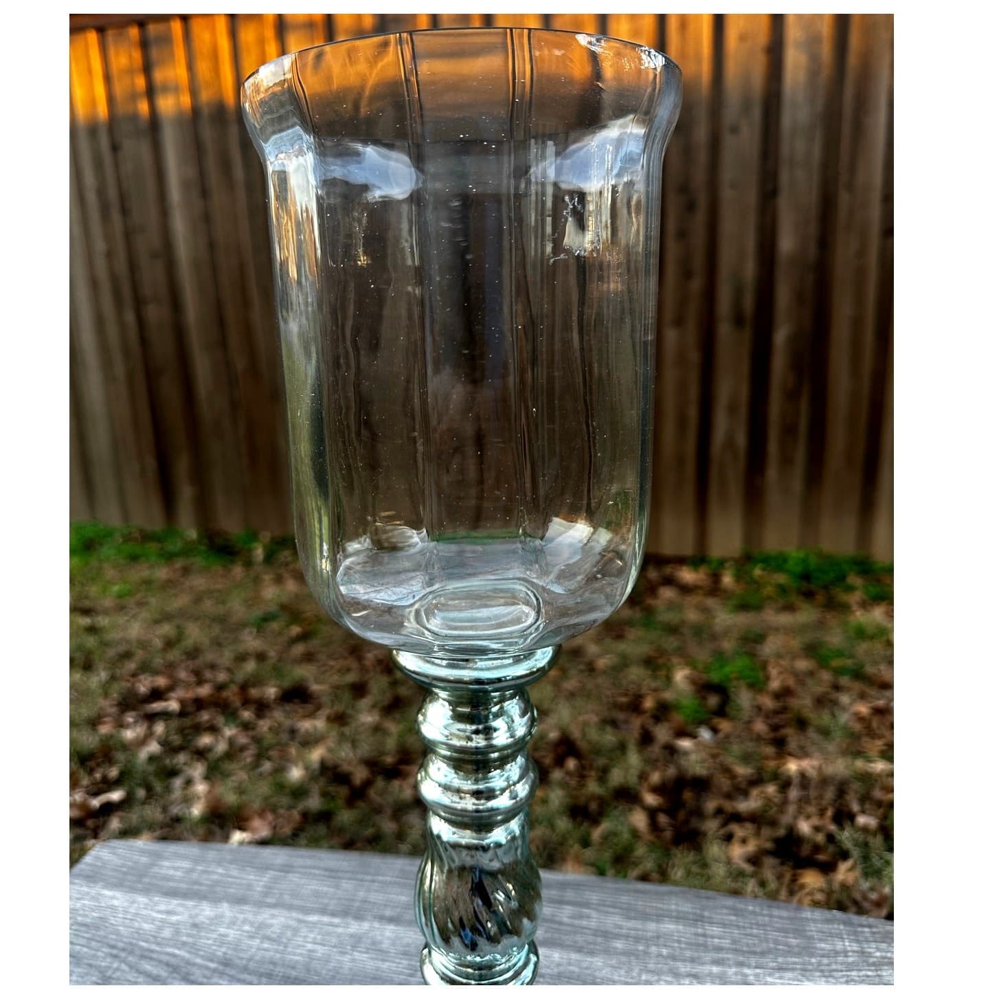 Silver Mercury Glass Decorative Large 18" Pillar Hurricane Candleholder - Thumbnail 4