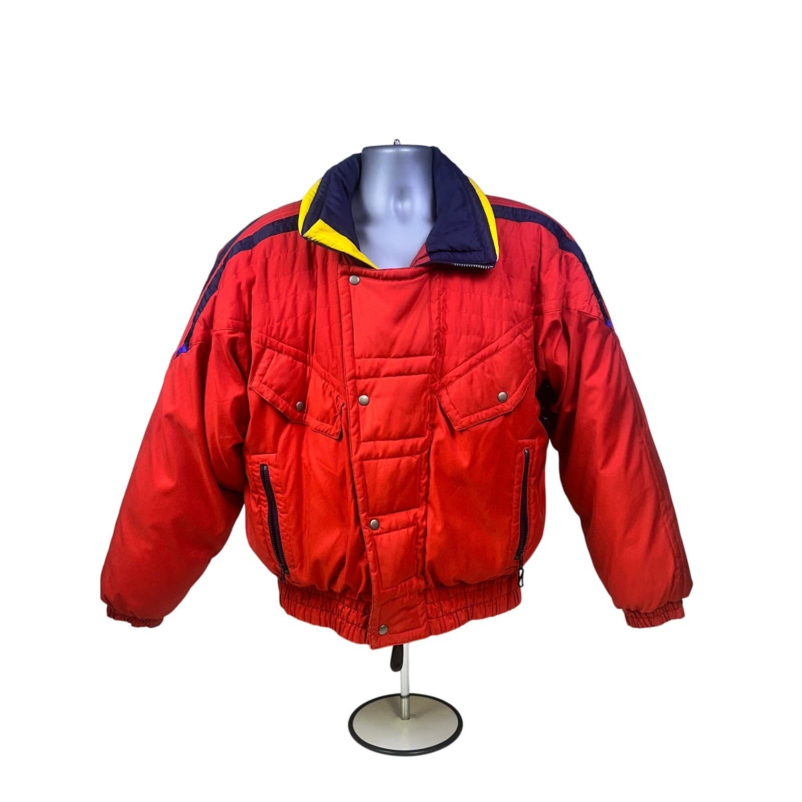 Weekends Vintage 90's Retro Puffer Ski Jacket/Parka Red Yellow Navy Men's Large