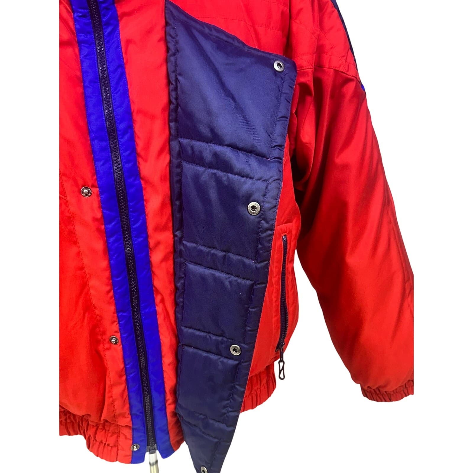 Weekends Vintage 90's Retro Puffer Ski Jacket/Parka Red Yellow Navy Men's Large - Thumbnail 8