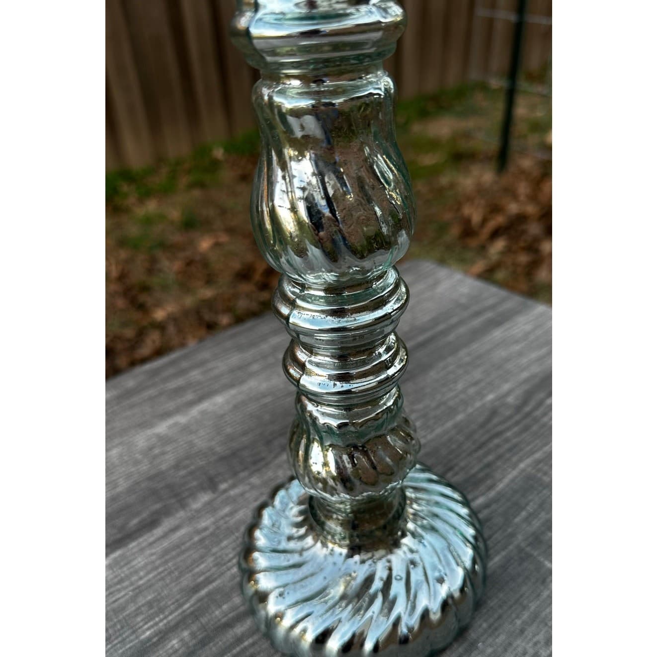 Silver Mercury Glass Decorative Large 18" Pillar Hurricane Candleholder - Thumbnail 6