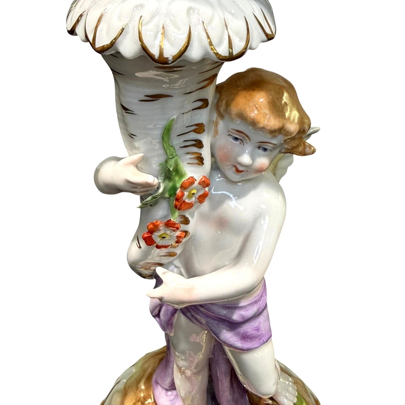 Antique Von Schierholz Germany Hand Painted Porcelain Cherub 2-Light Candelabra - Thumbnail 8