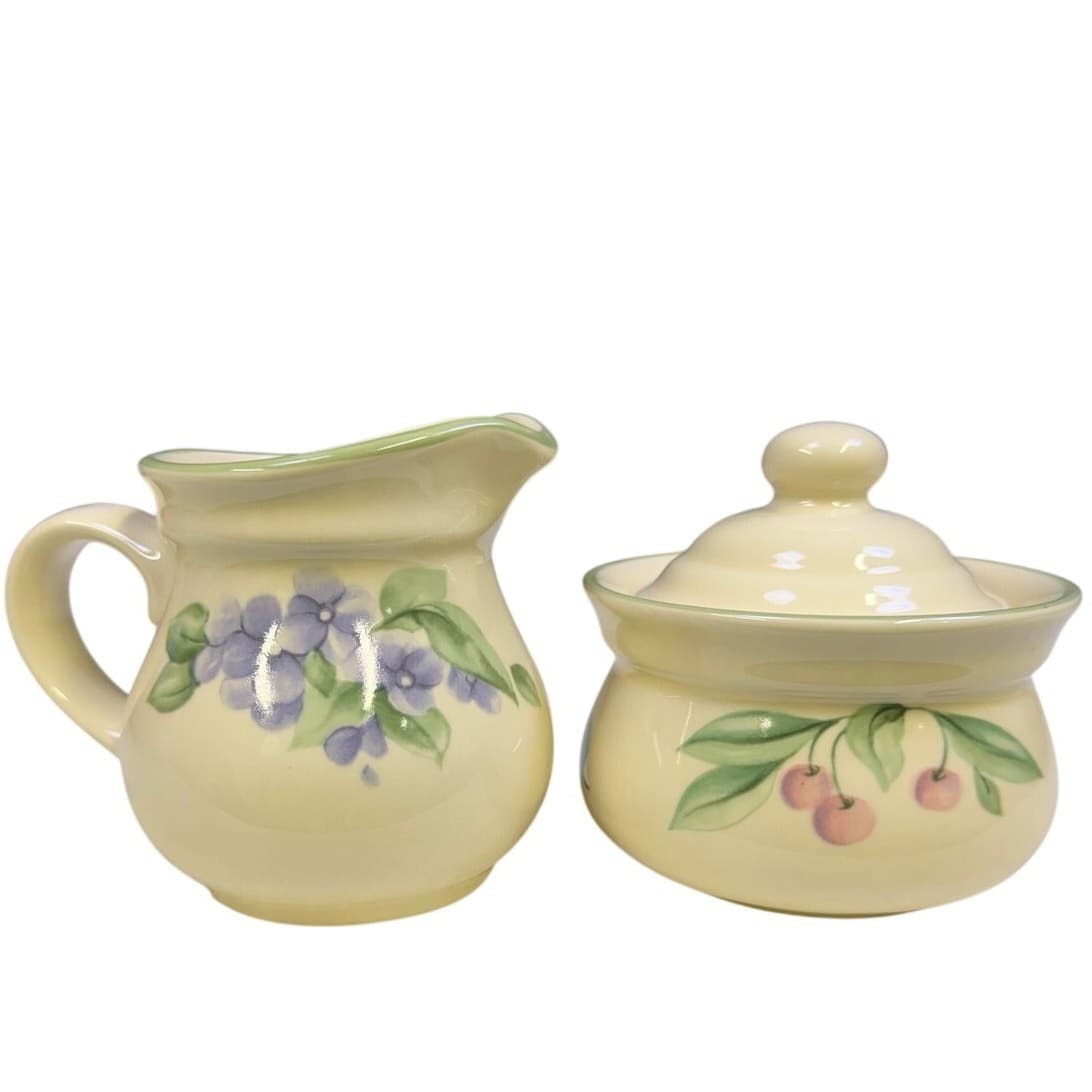 Pfaltzgraff Retired 1991-1999 'Garden Party' Cream Pitcher Sugar Bowl w/Lid Set