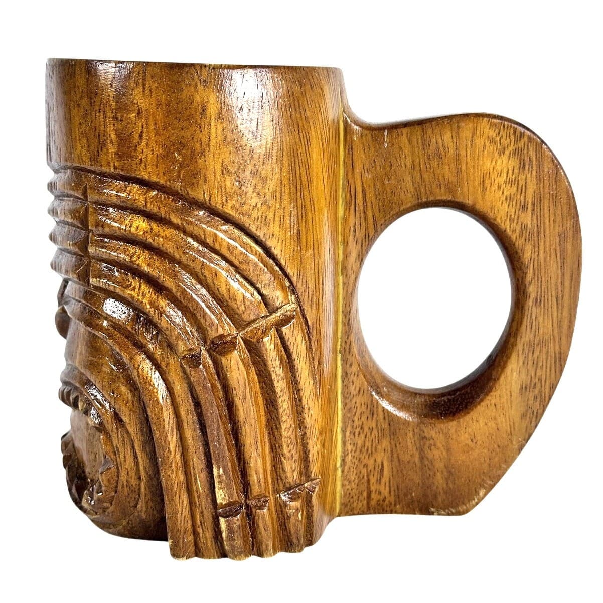 Carved Wooden Vintage 1970's Tiki Mug-Featuring a Ku Face-Philippines-Nice! - Thumbnail 2