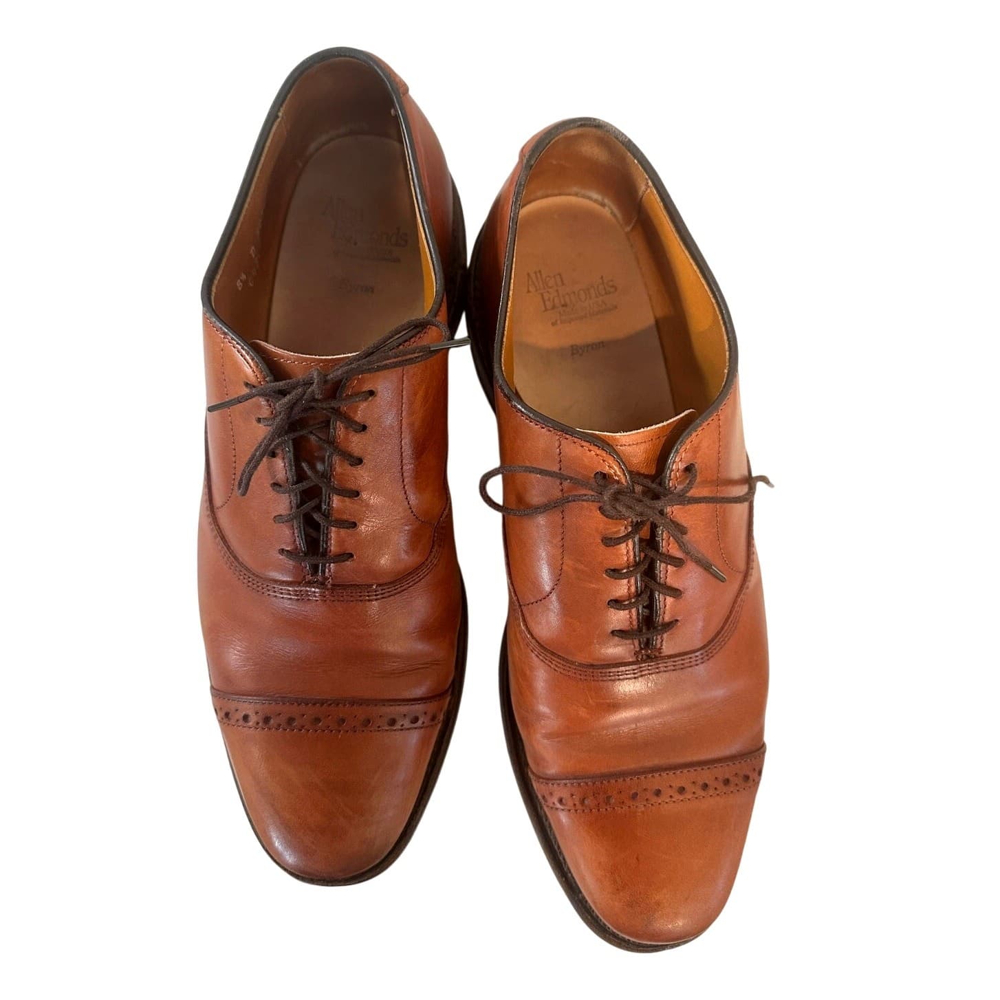 Allen Edmonds Byron Cap Toe Shoes Men's US 8.5 D Leather Brown 2034 Made in USA - Thumbnail 2
