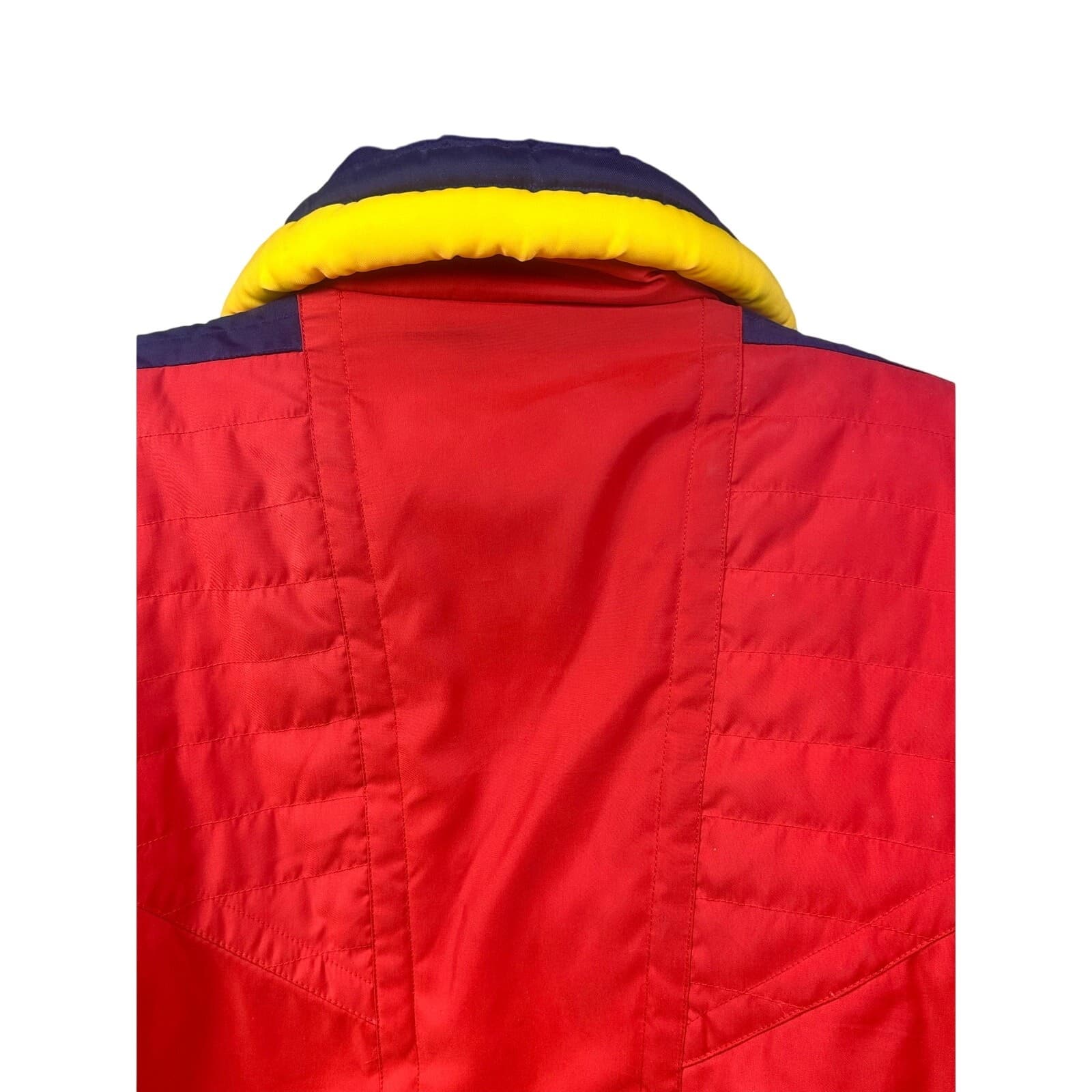 Weekends Vintage 90's Retro Puffer Ski Jacket/Parka Red Yellow Navy Men's Large - Thumbnail 7