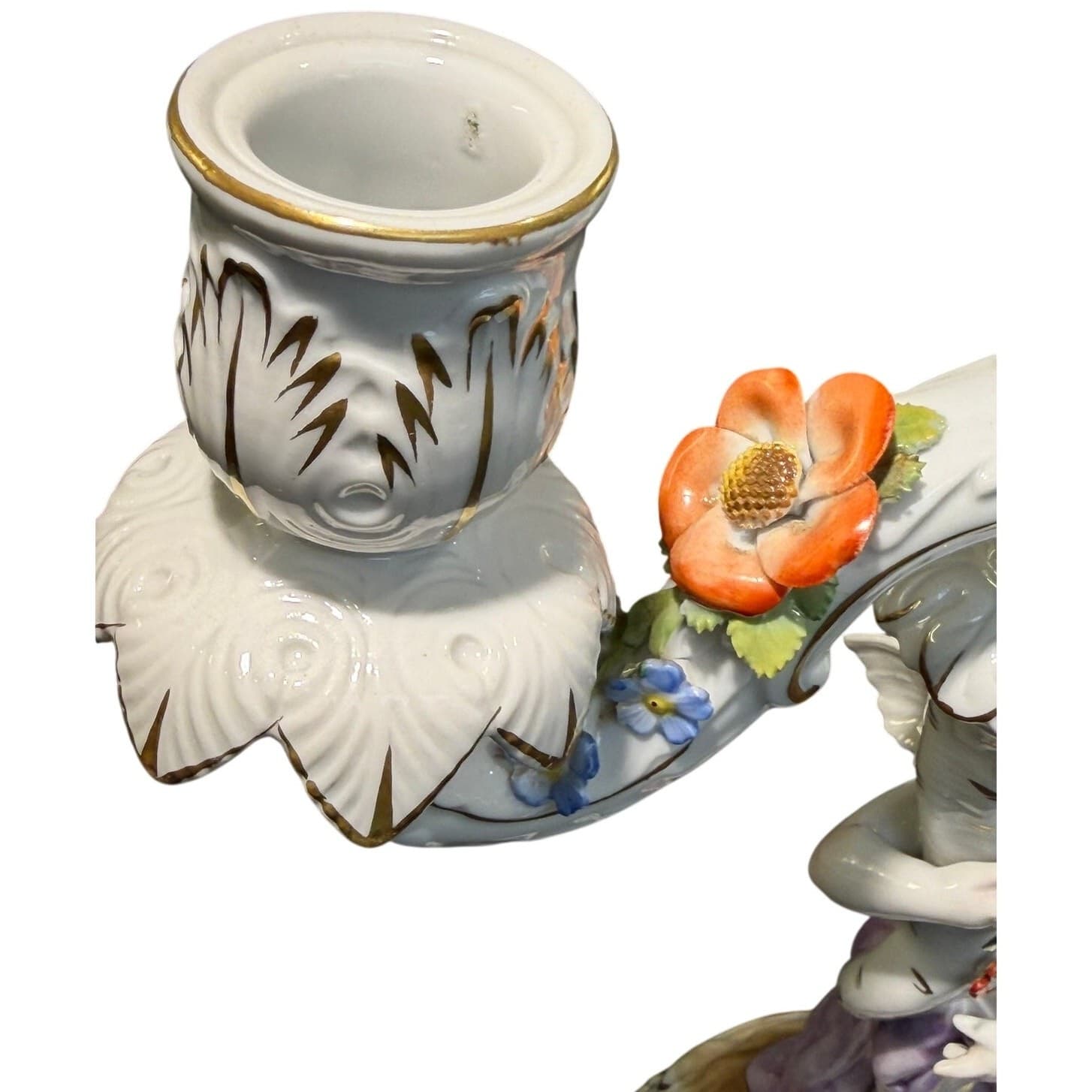 Antique Von Schierholz Germany Hand Painted Porcelain Cherub 2-Light Candelabra - Thumbnail 9