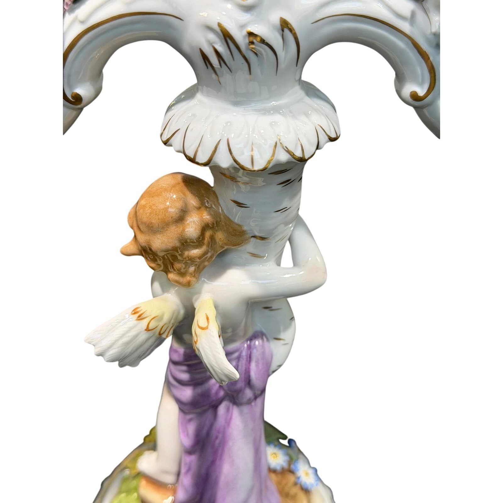 Antique Von Schierholz Germany Hand Painted Porcelain Cherub 2-Light Candelabra - Thumbnail 7