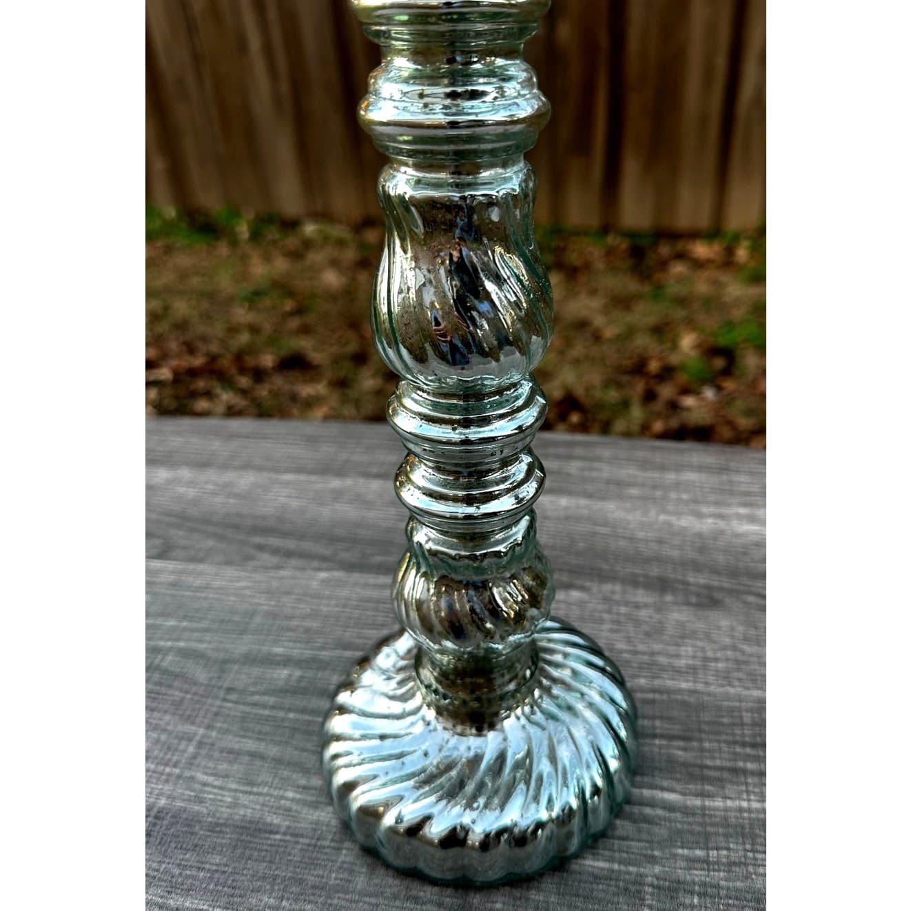 Silver Mercury Glass Decorative Large 18" Pillar Hurricane Candleholder - Thumbnail 2