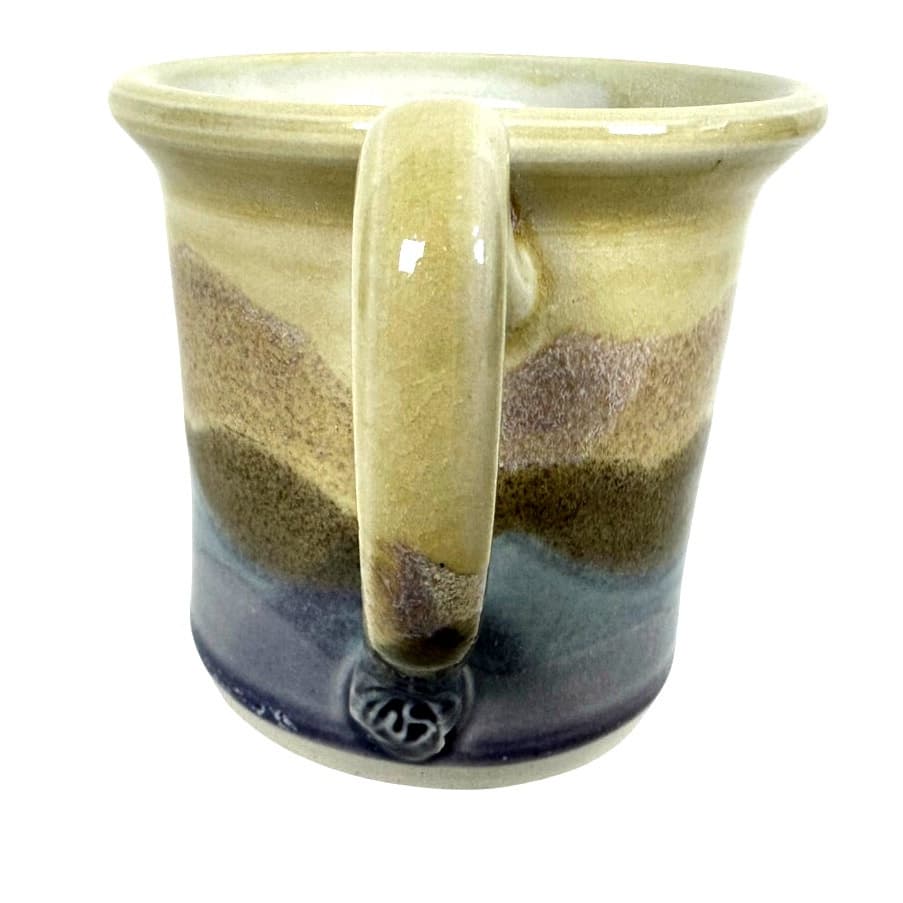 Hand Crafted Pottery Round Coffee Mug Blue Tan Gray Abstract Highlights-Mint! - Thumbnail 2
