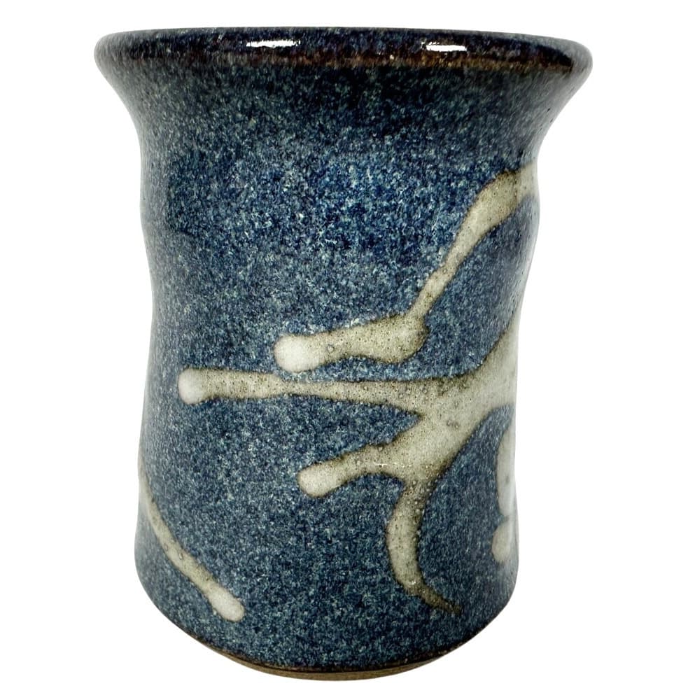 Hand Crafted Artist Signed Pottery Blue Gray Abstract Coffee Mug Unique Handle! - Thumbnail 2
