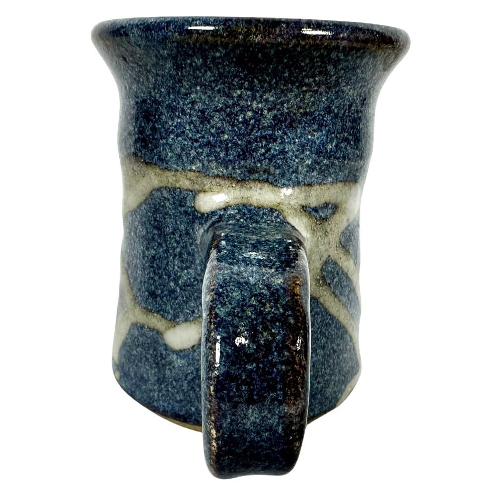 Hand Crafted Artist Signed Pottery Blue Gray Abstract Coffee Mug Unique Handle! - Thumbnail 4