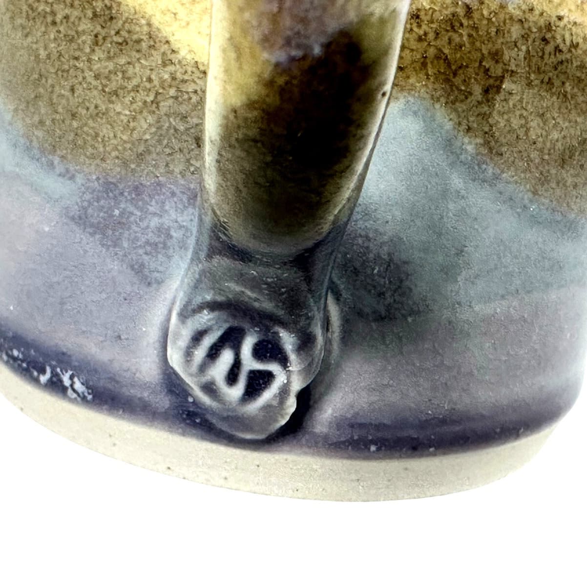 Hand Crafted Pottery Round Coffee Mug Blue Tan Gray Abstract Highlights-Mint! - Thumbnail 3