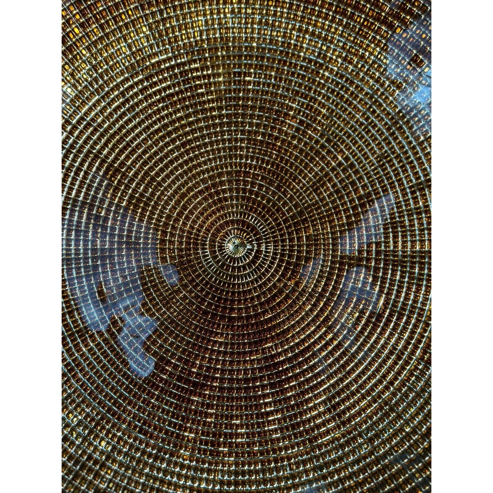 Bronze Gold Art Glass Design Large Centerpiece Scalloped Edge Bowl-16" Diameter! - Thumbnail 5