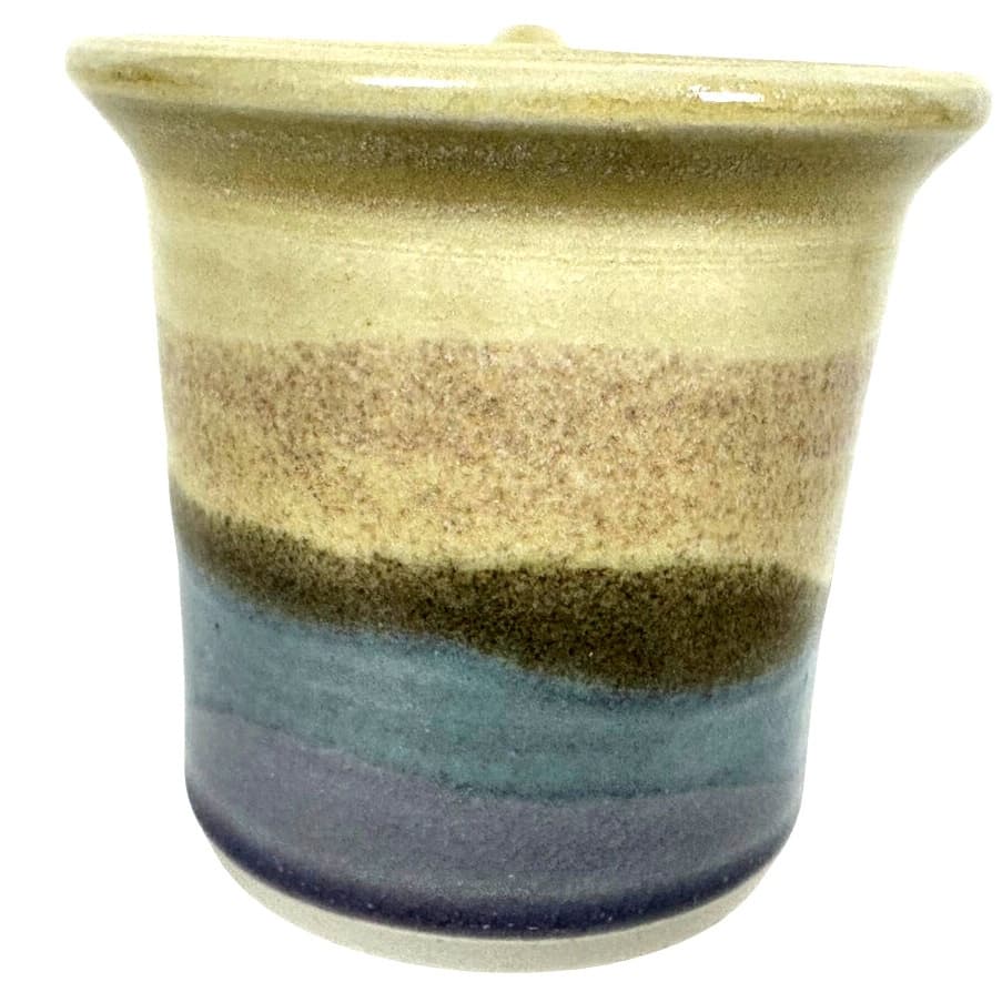 Hand Crafted Pottery Round Coffee Mug Blue Tan Gray Abstract Highlights-Mint! - Thumbnail 5