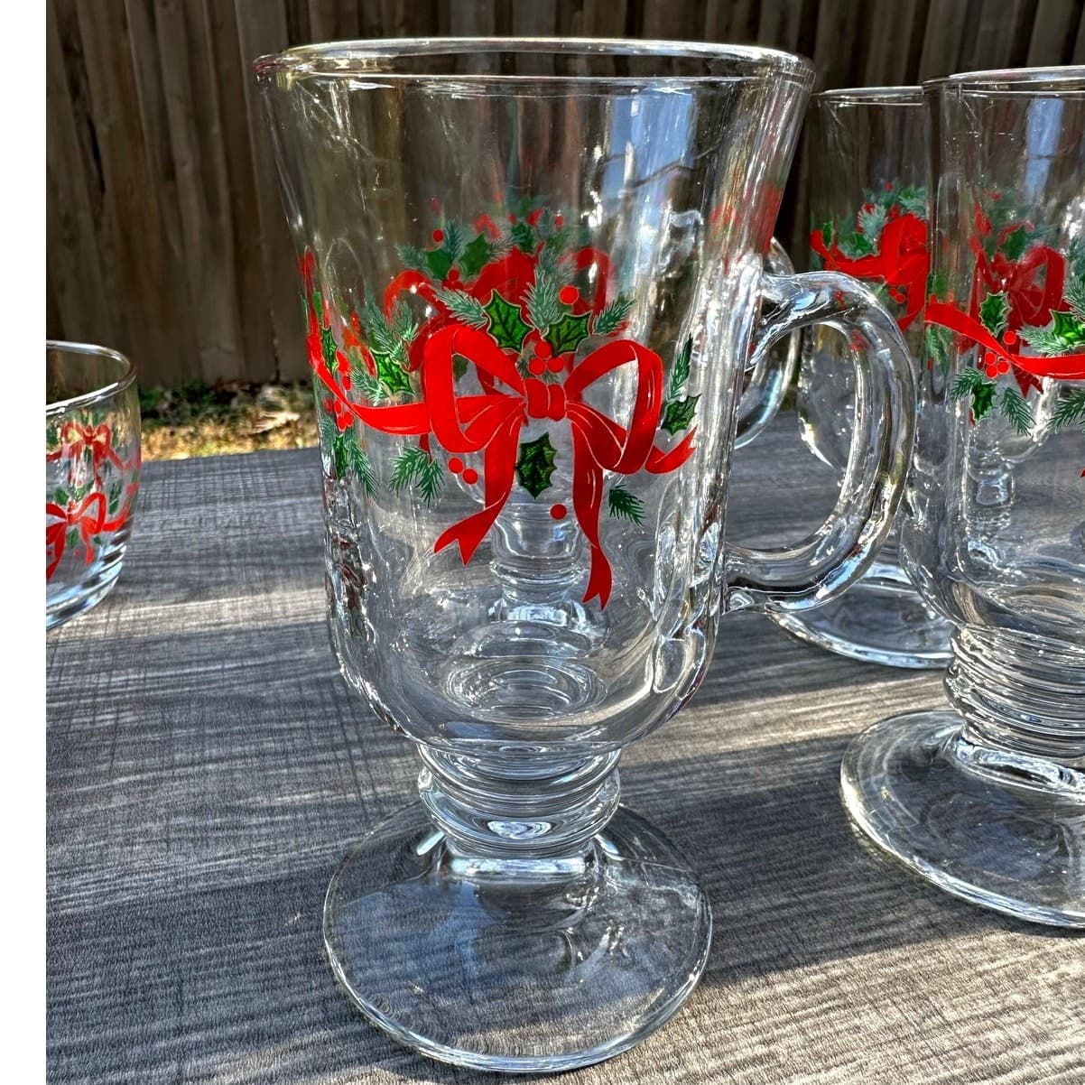 Libbey Vintage Christmas Holly Berry Gold Rim 4 Irish Coffee Mugs/2 Fruit Bowls - Thumbnail 2
