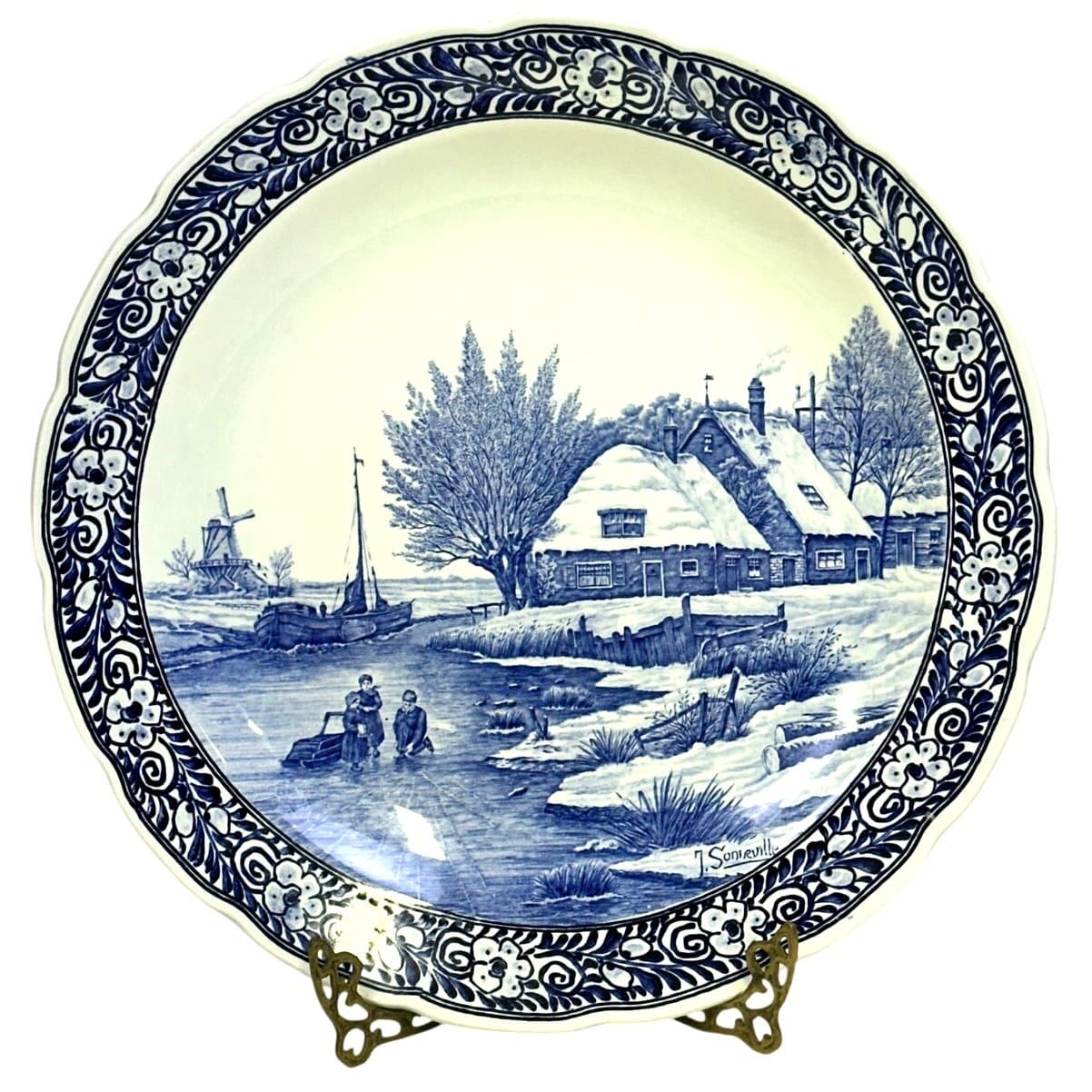 Royal Sphinx Maastricht Delftware MidCentury Hand Painted 15.75" Charger Platter