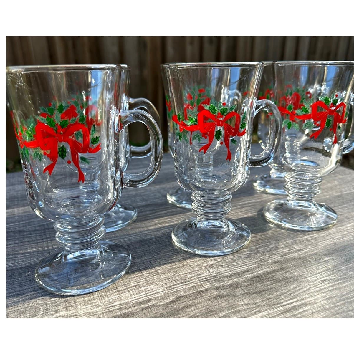 Libbey Vintage Christmas Holly Berry Gold Rim 4 Irish Coffee Mugs/2 Fruit Bowls - Thumbnail 6