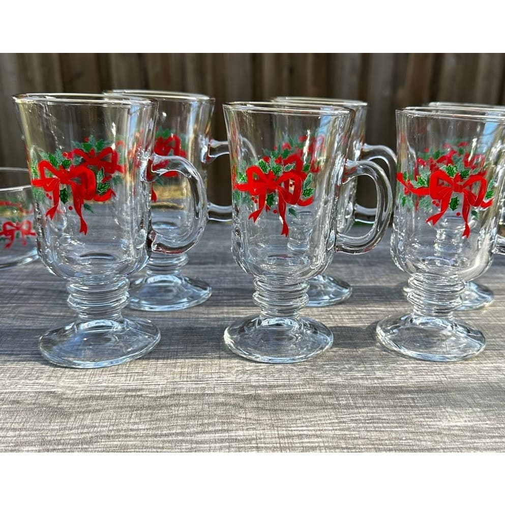 Libbey Vintage Christmas Holly Berry Gold Rim 4 Irish Coffee Mugs/2 Fruit Bowls - Thumbnail 4