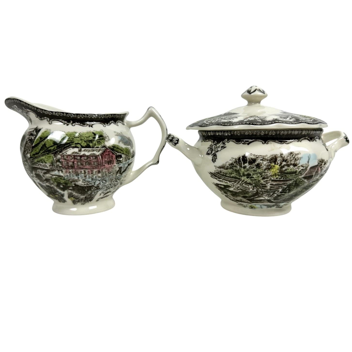 Johnson Bros Friendly Village England Vintage Creamer & Sugar Bowl w/Lid