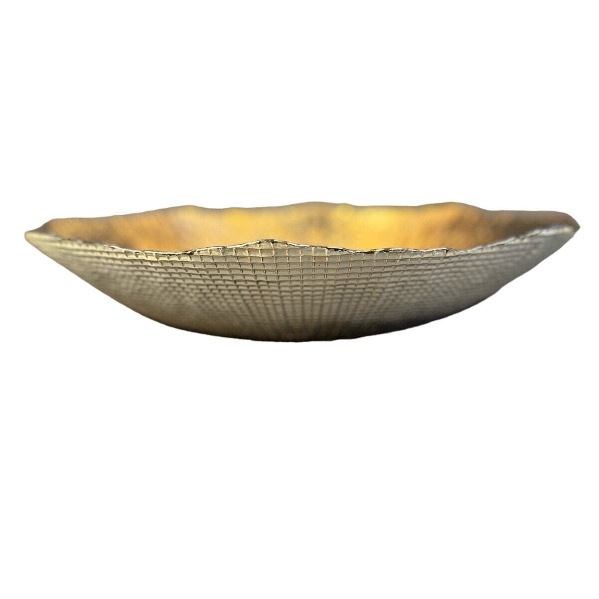 Bronze Gold Art Glass Design Large Centerpiece Scalloped Edge Bowl-16" Diameter! - Thumbnail 8