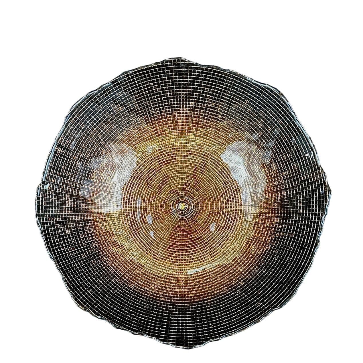 Bronze Gold Art Glass Design Large Centerpiece Scalloped Edge Bowl-16" Diameter! - Thumbnail 3
