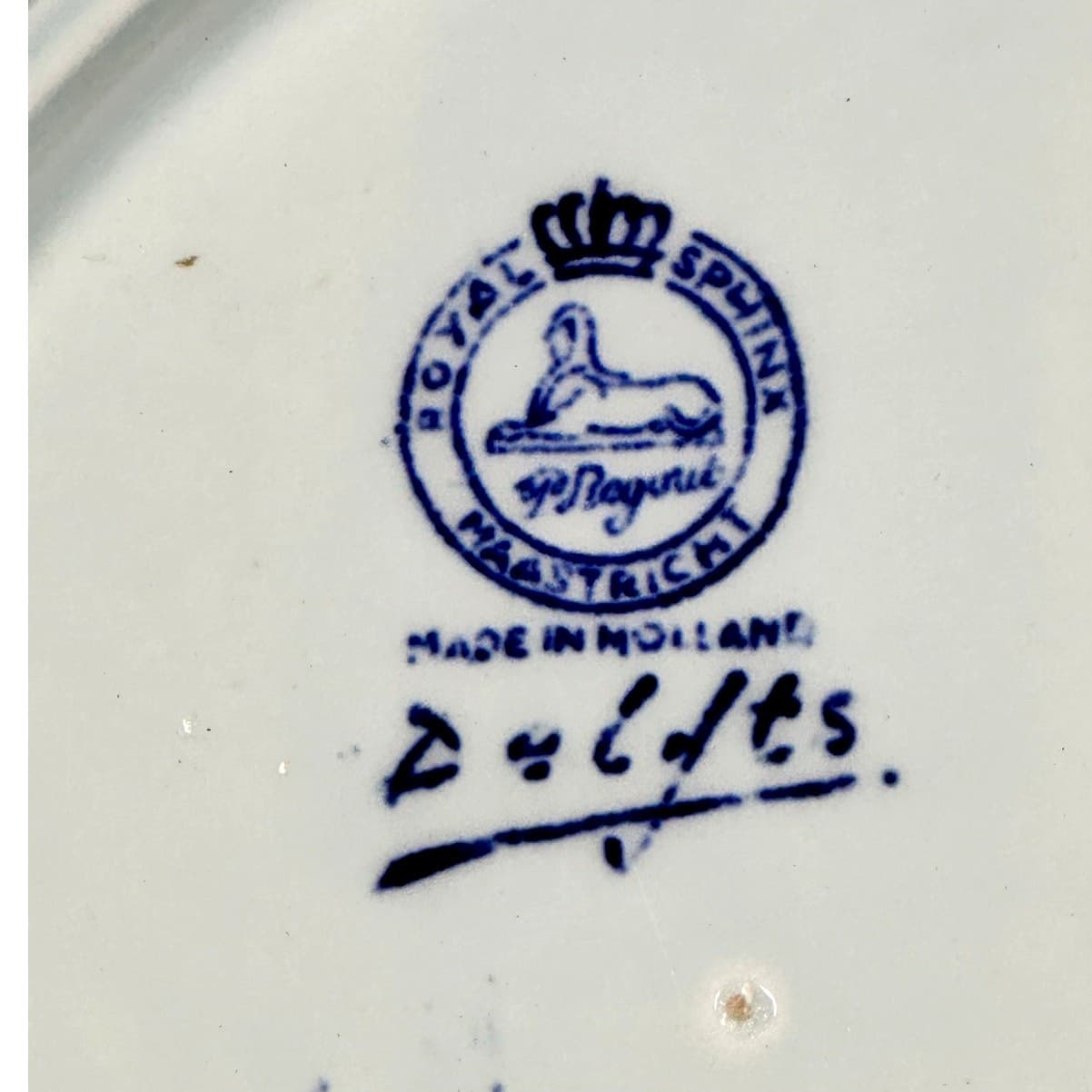 Royal Sphinx Maastricht Delftware MidCentury Hand Painted 15.75" Charger Platter - Thumbnail 10
