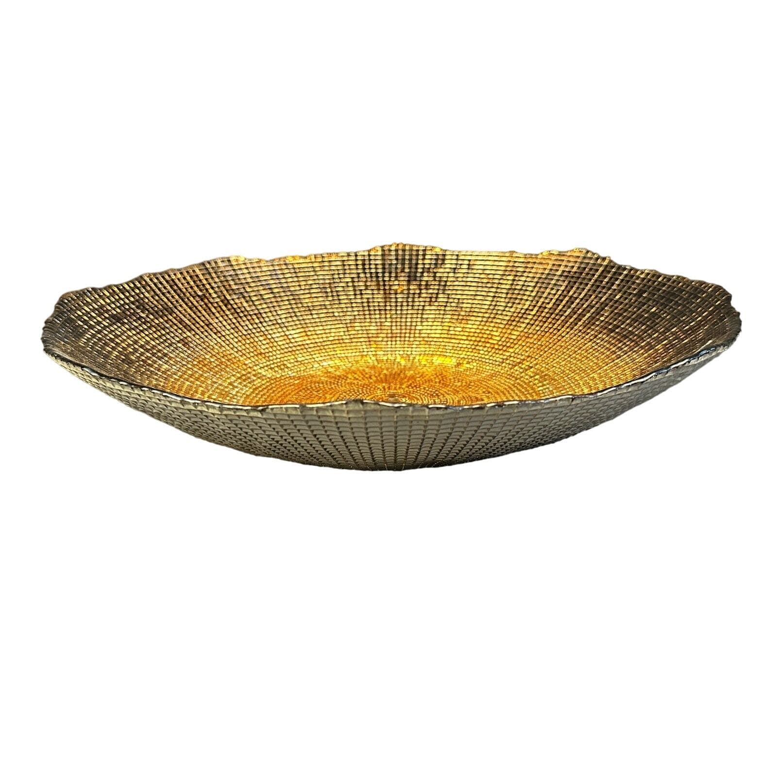 Bronze Gold Art Glass Design Large Centerpiece Scalloped Edge Bowl-16" Diameter! - Thumbnail 2