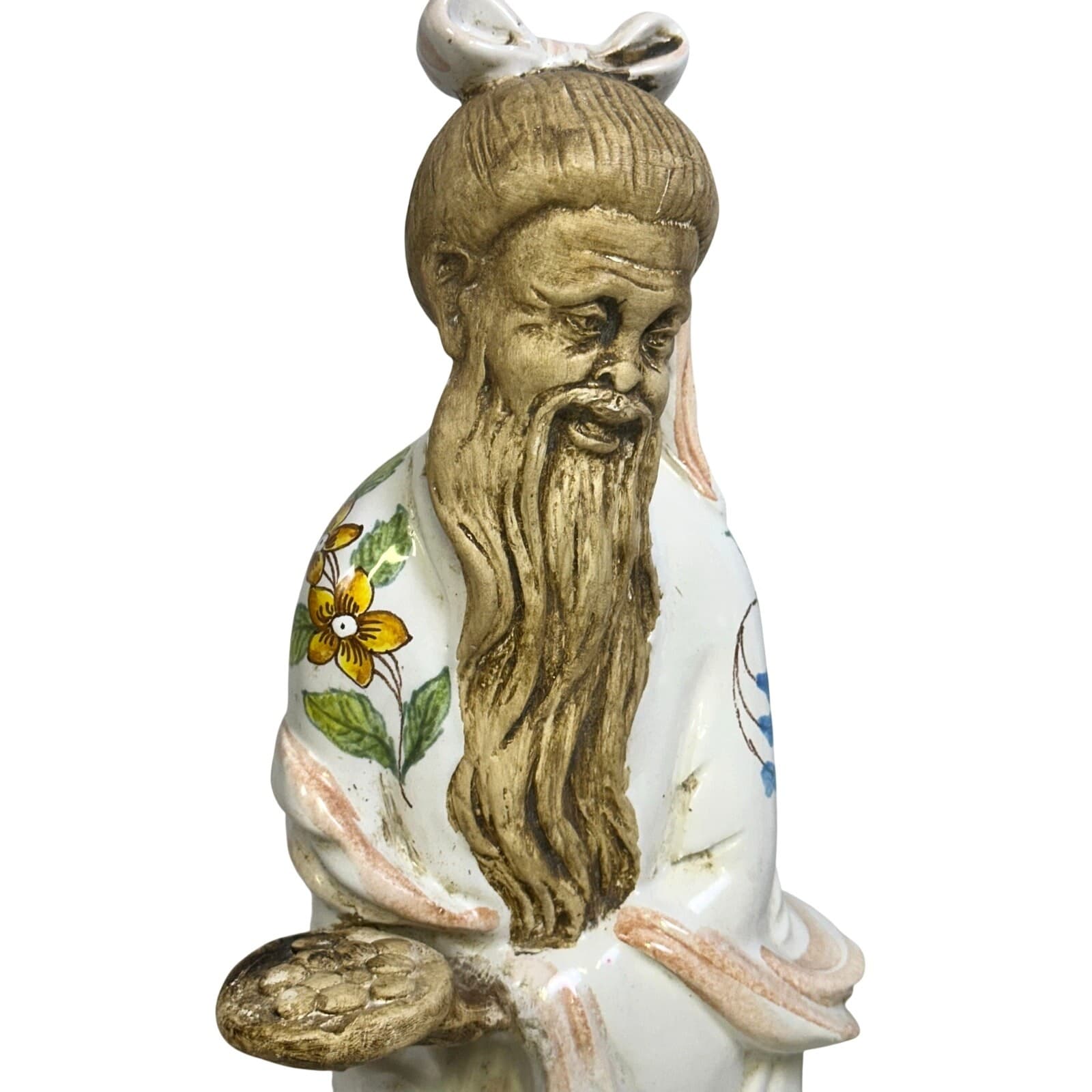 Ugo Zaccagnini Style Porcelain Chinese Man and Woman 22.5" Vintage Figurines - Thumbnail 2