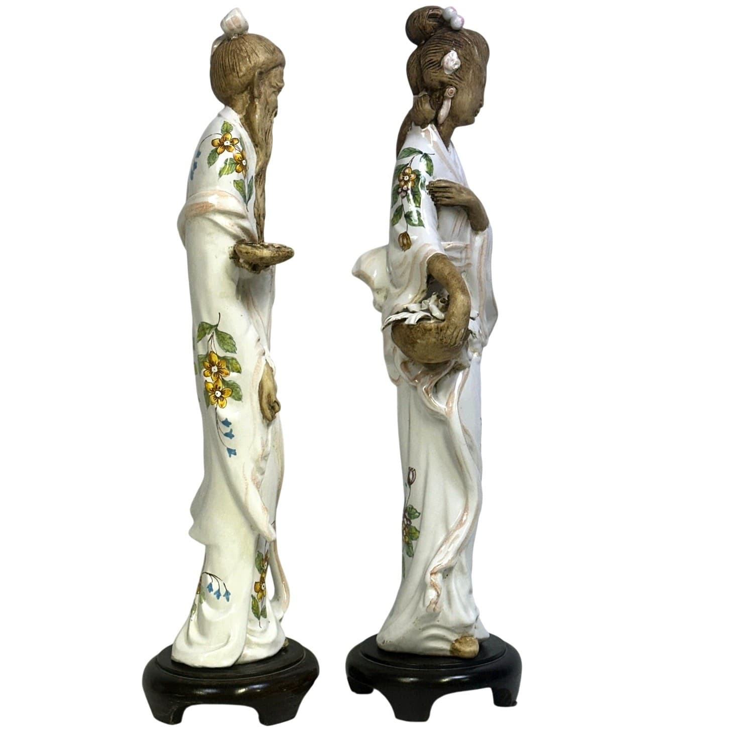 Ugo Zaccagnini Style Porcelain Chinese Man and Woman 22.5" Vintage Figurines - Thumbnail 8