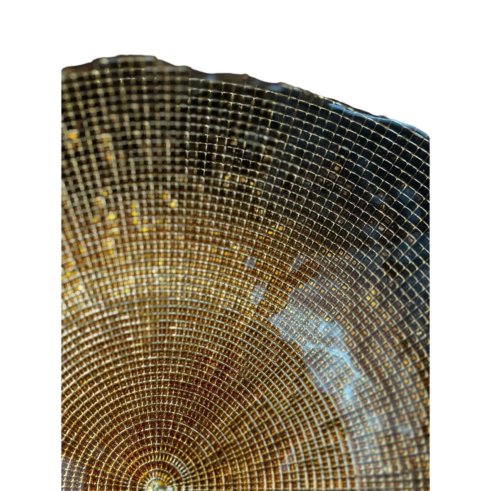 Bronze Gold Art Glass Design Large Centerpiece Scalloped Edge Bowl-16" Diameter! - Thumbnail 4