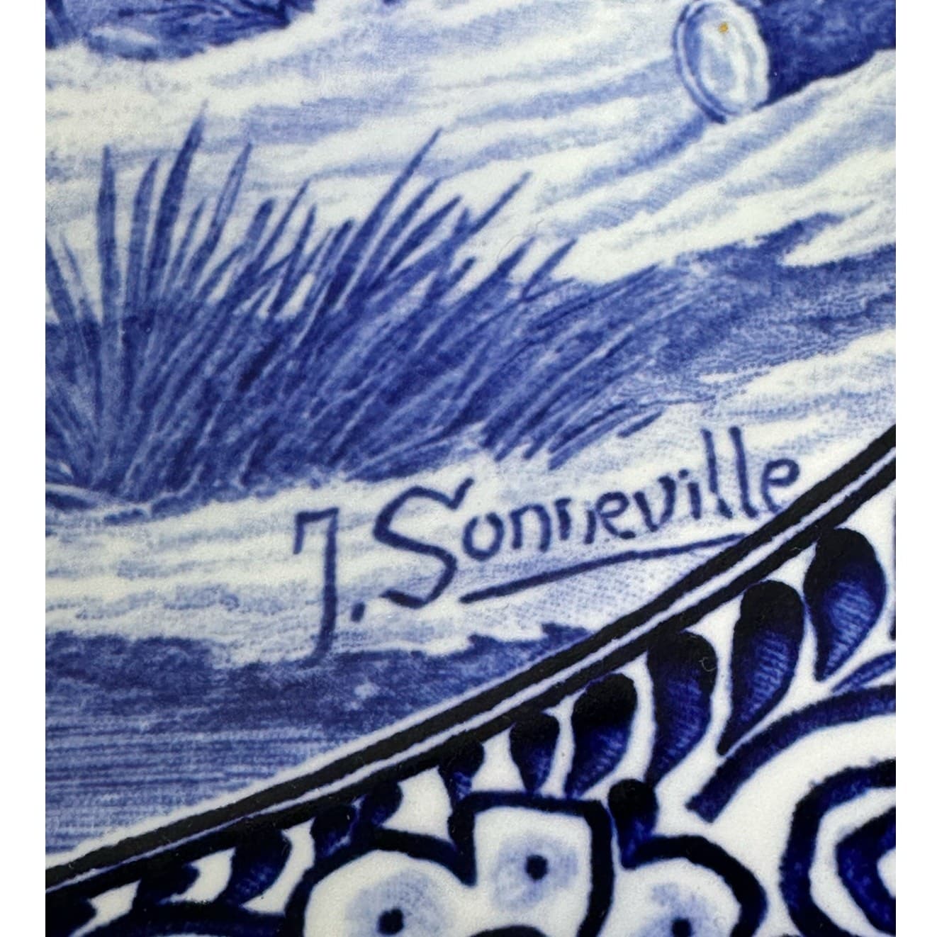 Royal Sphinx Maastricht Delftware MidCentury Hand Painted 15.75" Charger Platter - Thumbnail 8