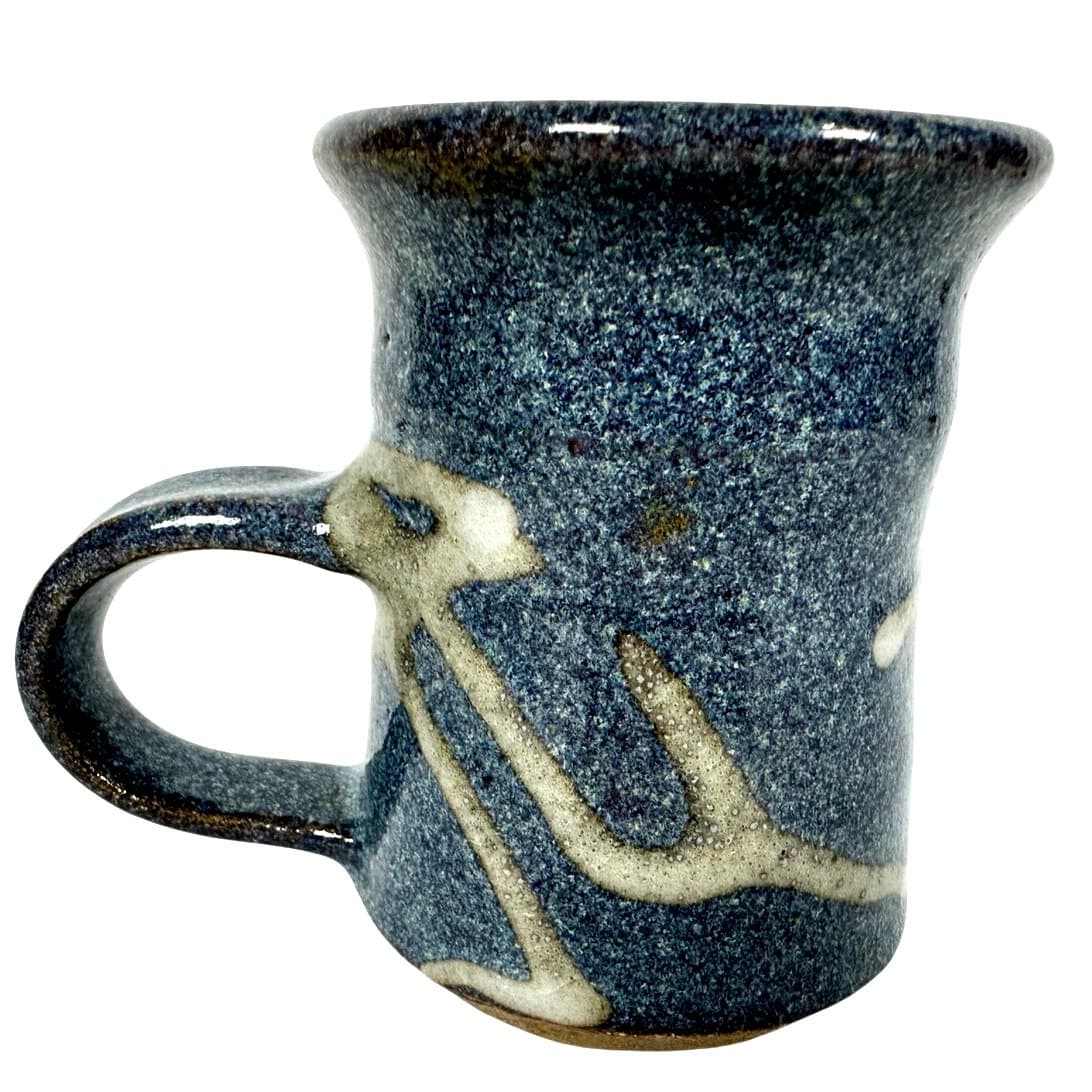 Hand Crafted Artist Signed Pottery Blue Gray Abstract Coffee Mug Unique Handle! - Thumbnail 3