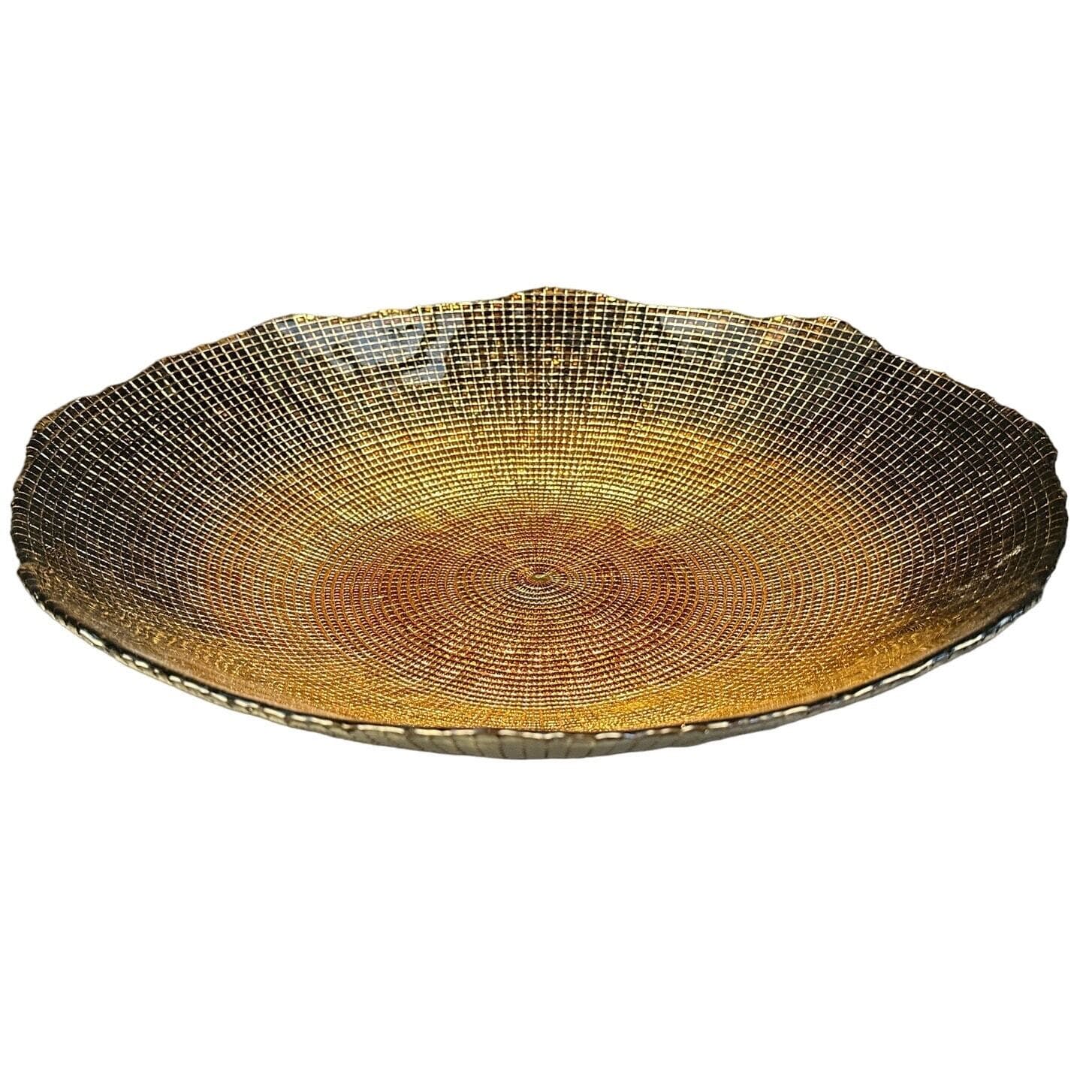 Bronze Gold Art Glass Design Large Centerpiece Scalloped Edge Bowl-16" Diameter!