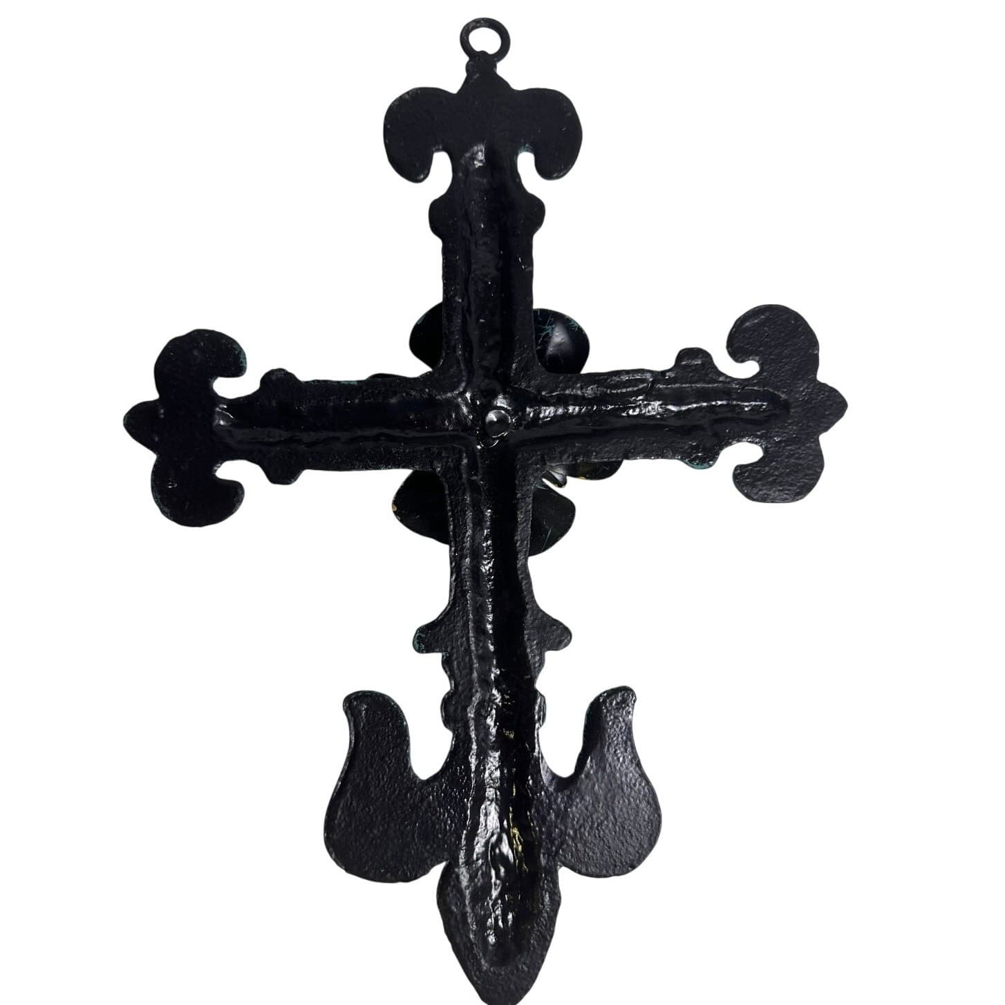 Ornamental Cast Iron Metal Cross Embellished with Unique Art Metal Floral Center - Thumbnail 4
